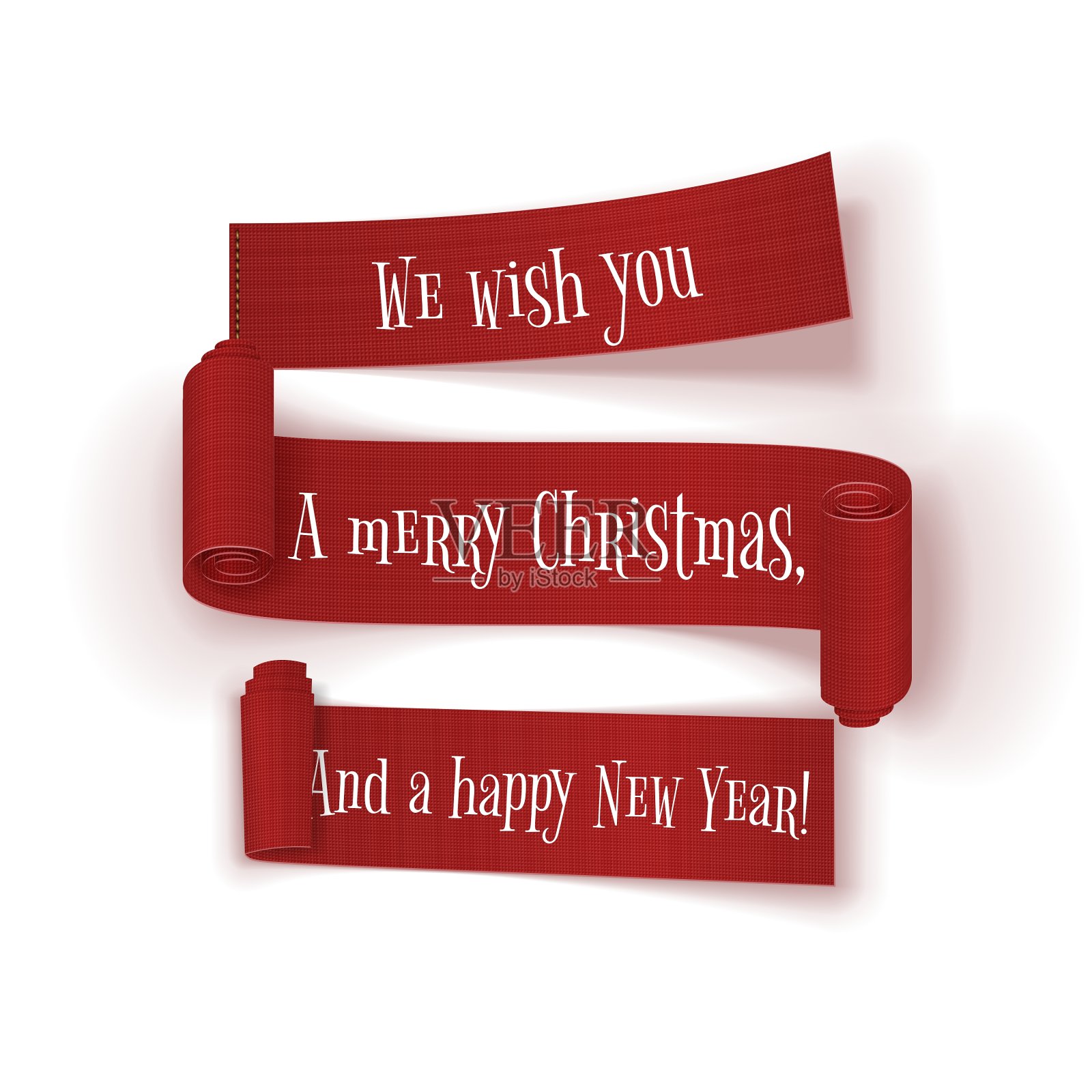 一套现实的圣诞节和新年丝带设计模板素材