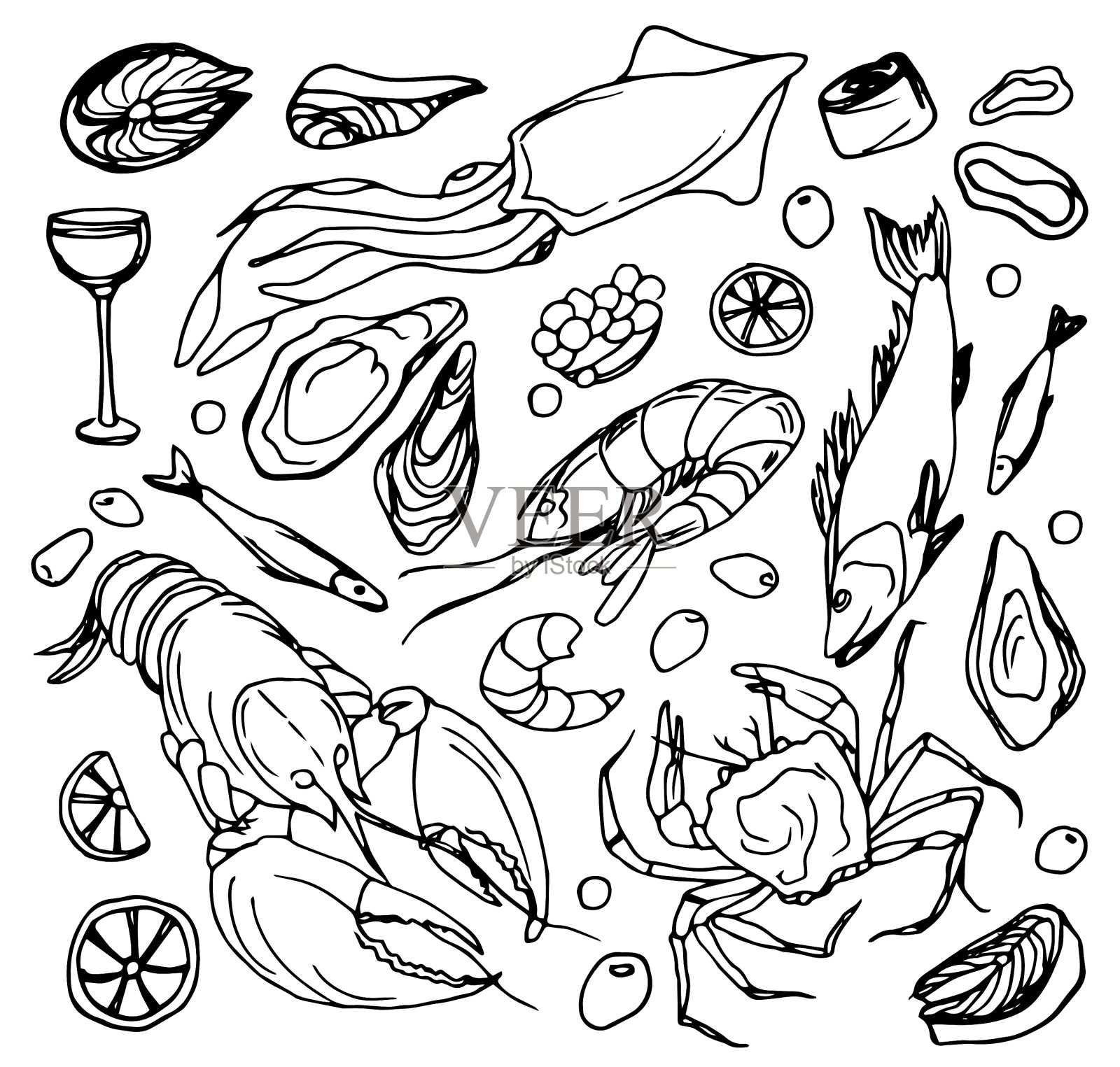 涂鸦海鲜设计元素图片