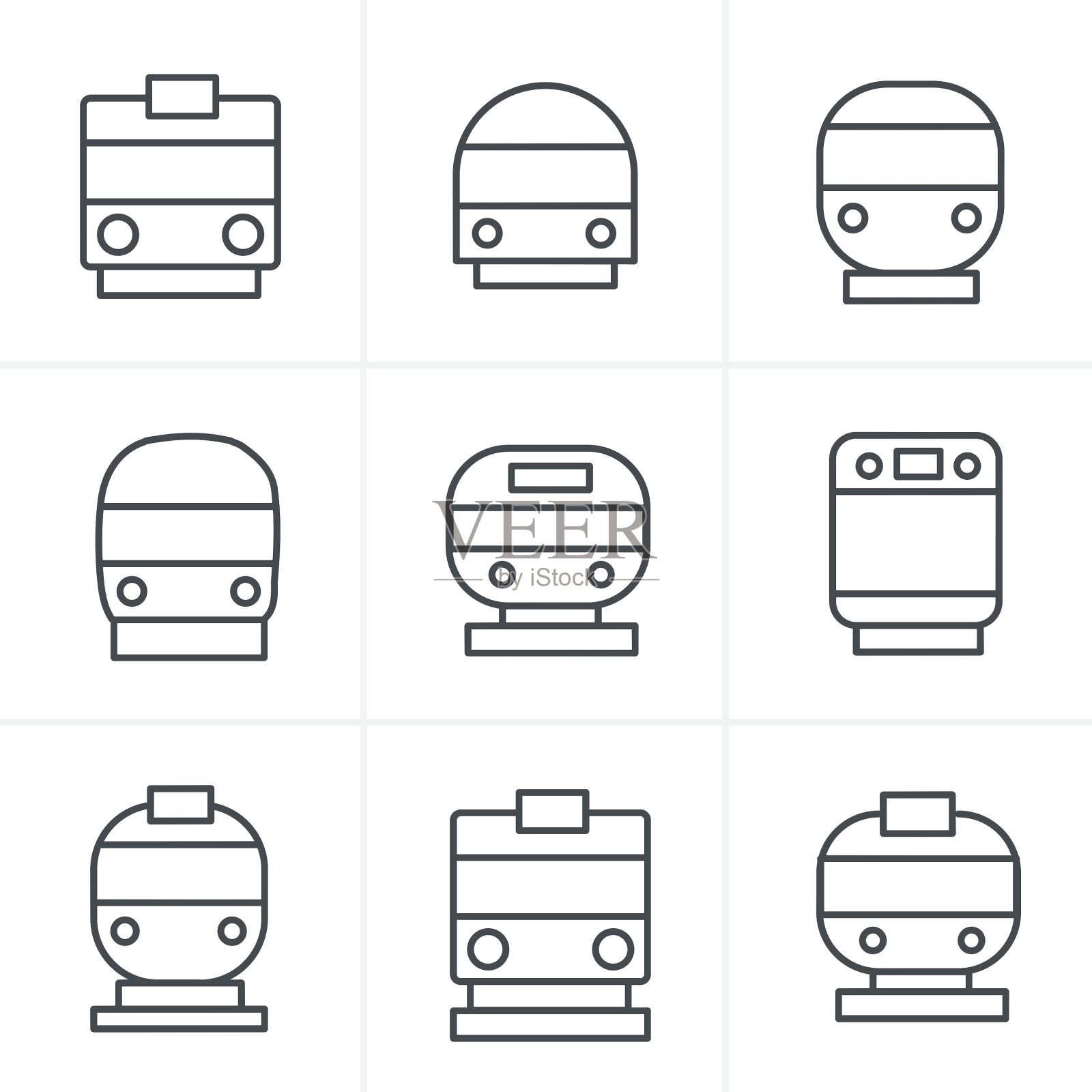 线路图标风格交通图标集-火车和图标素材