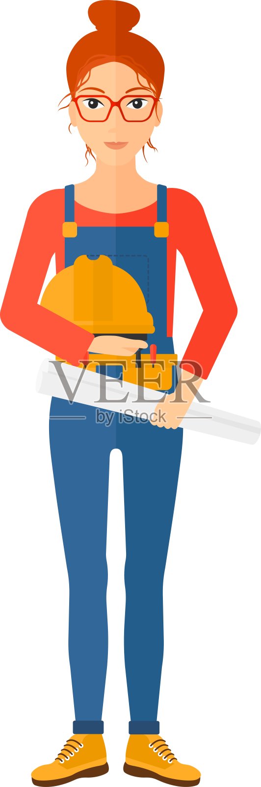 带安全帽和蓝图的工程师设计元素图片