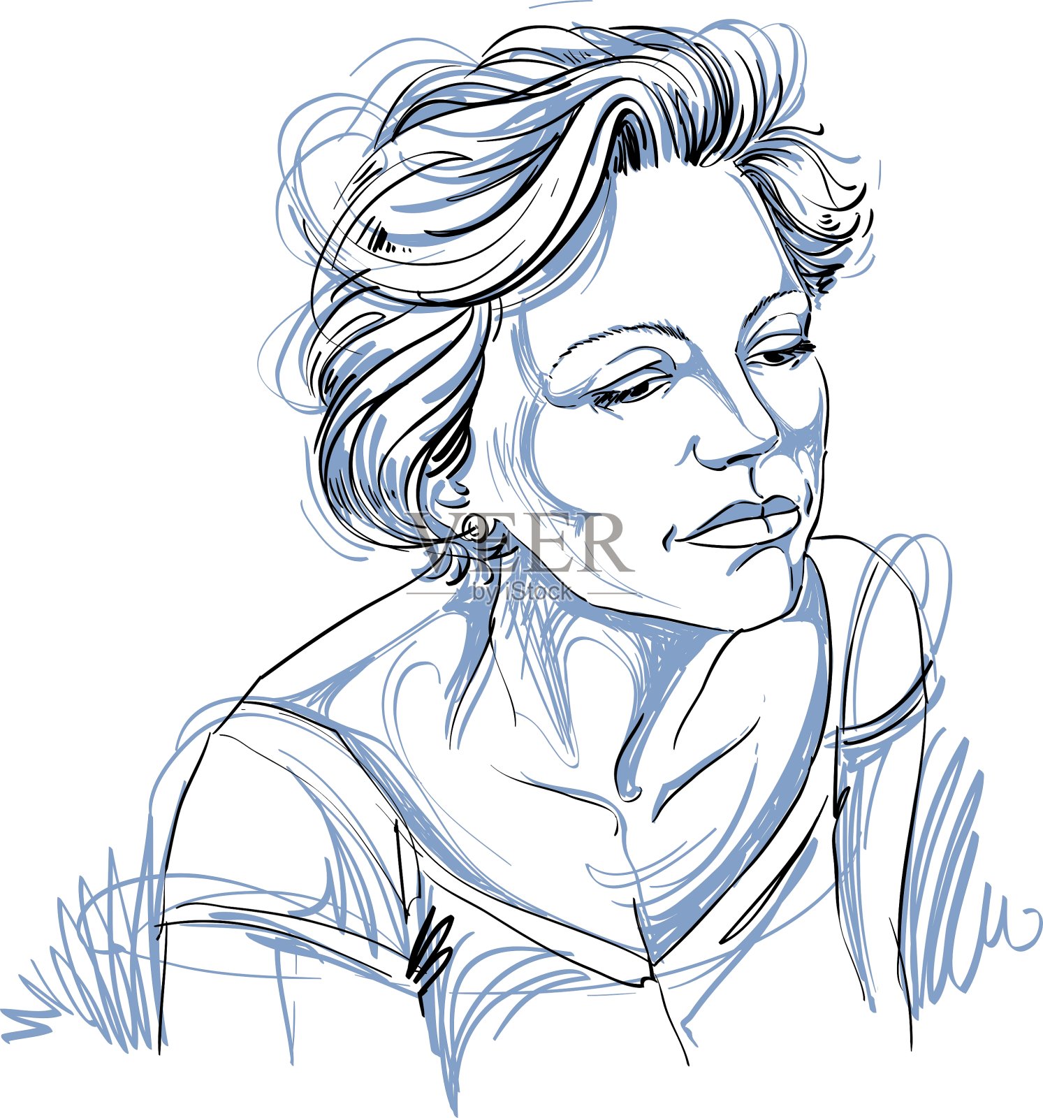 艺术手绘图像黑白肖像设计元素图片