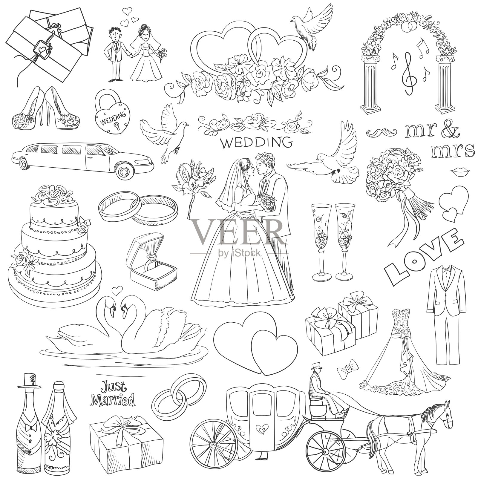 手绘装饰婚礼设计收藏设计元素图片