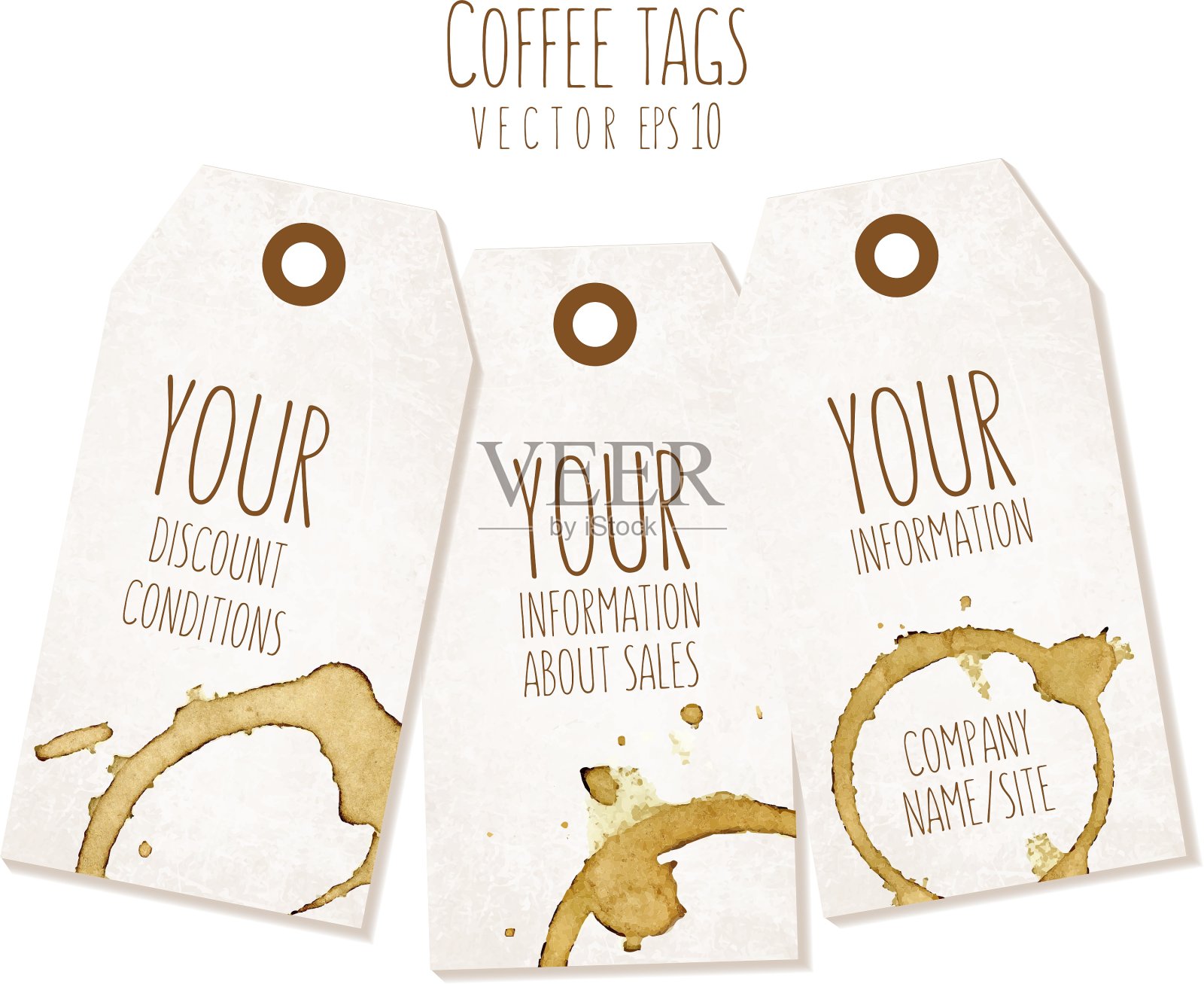 一组带有咖啡渍的标签设计模板素材