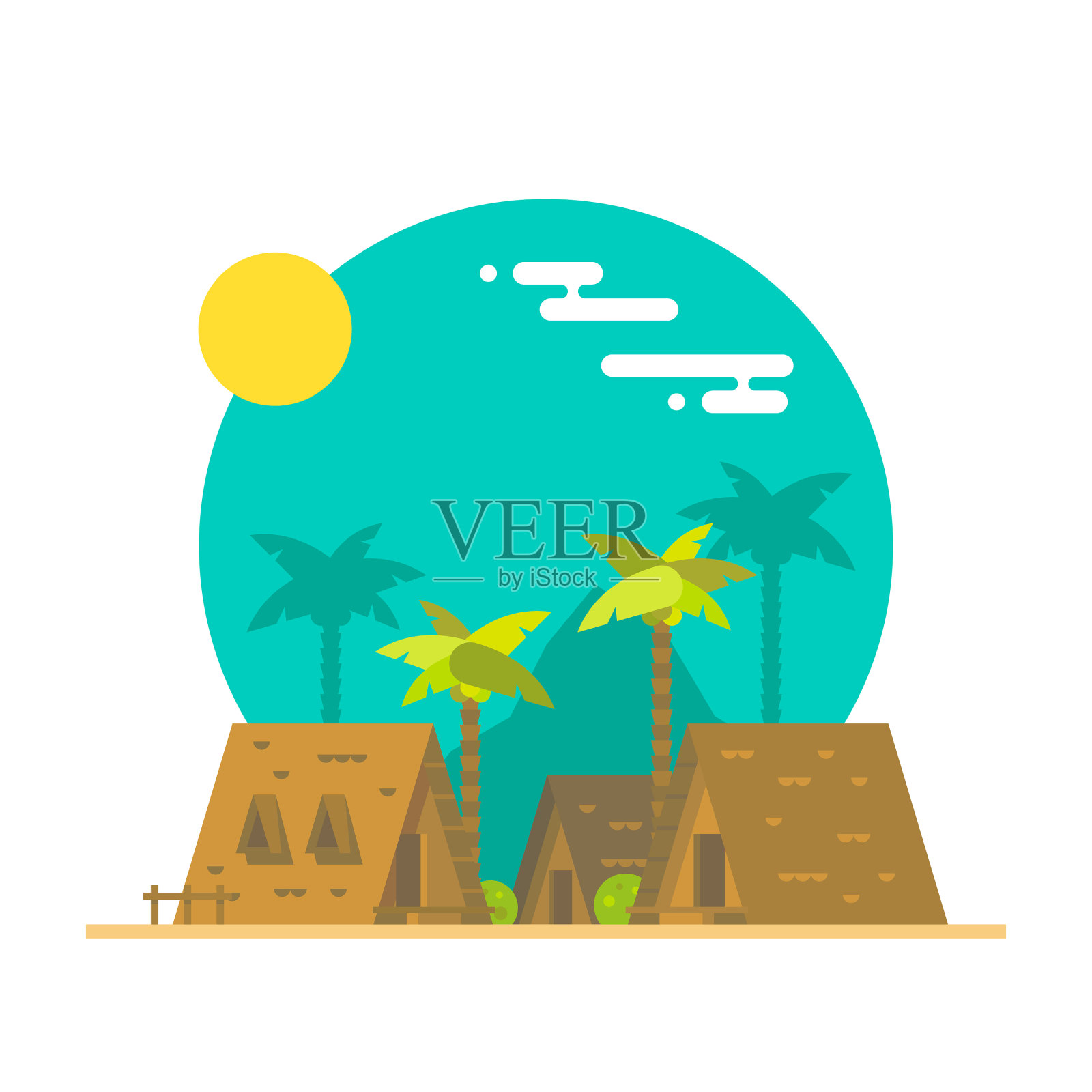 海滩平房的平面设计设计元素图片