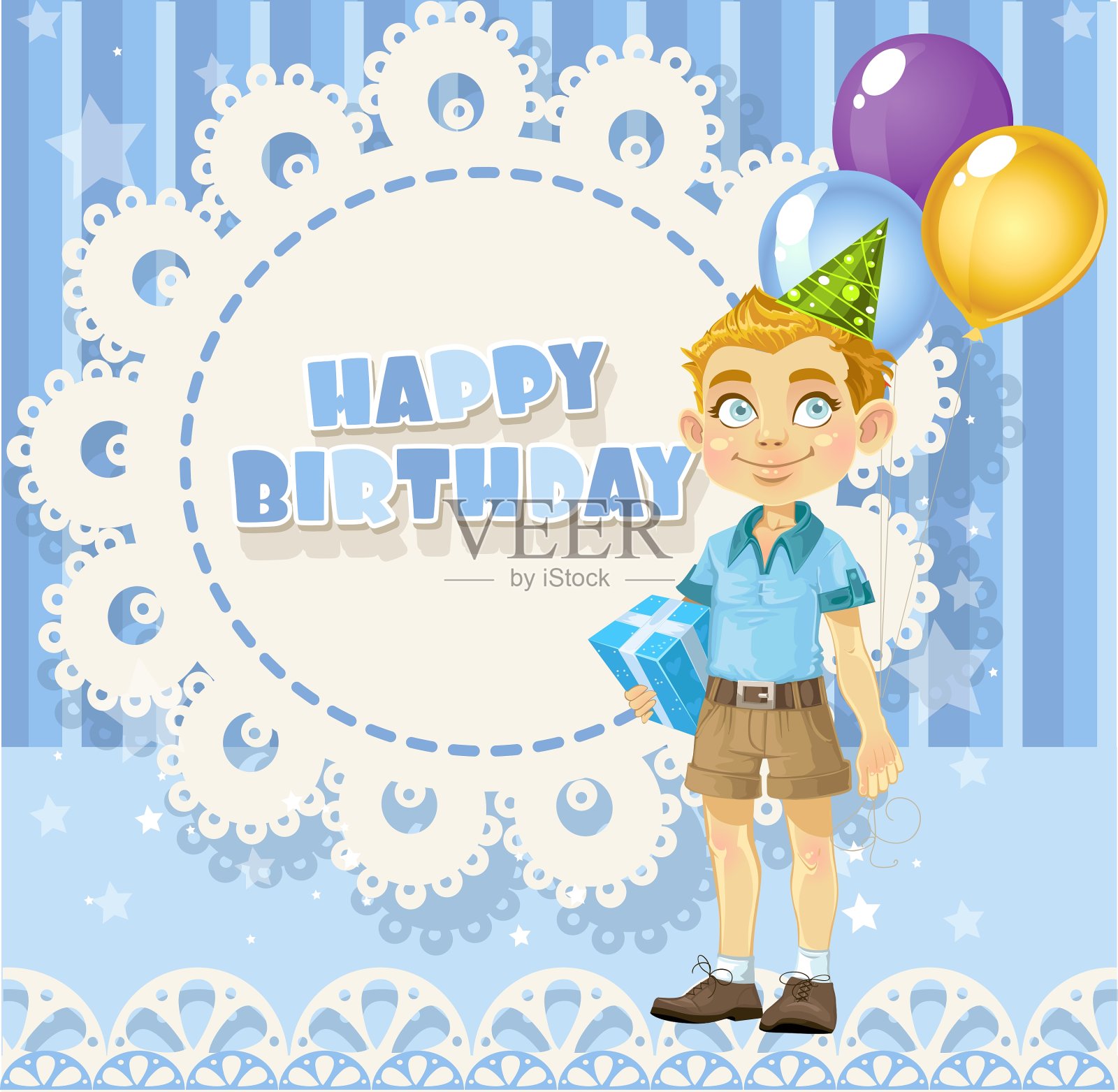 生日快乐蓝色镂空卡片给你设计模板素材