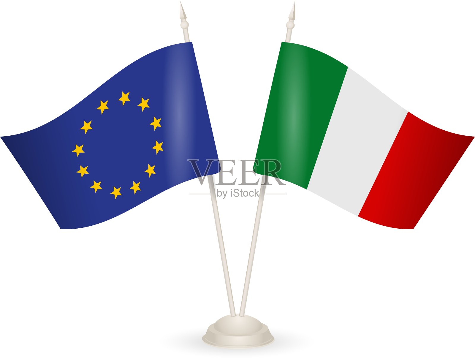 桌上摆放着意大利和欧盟的国旗设计元素图片