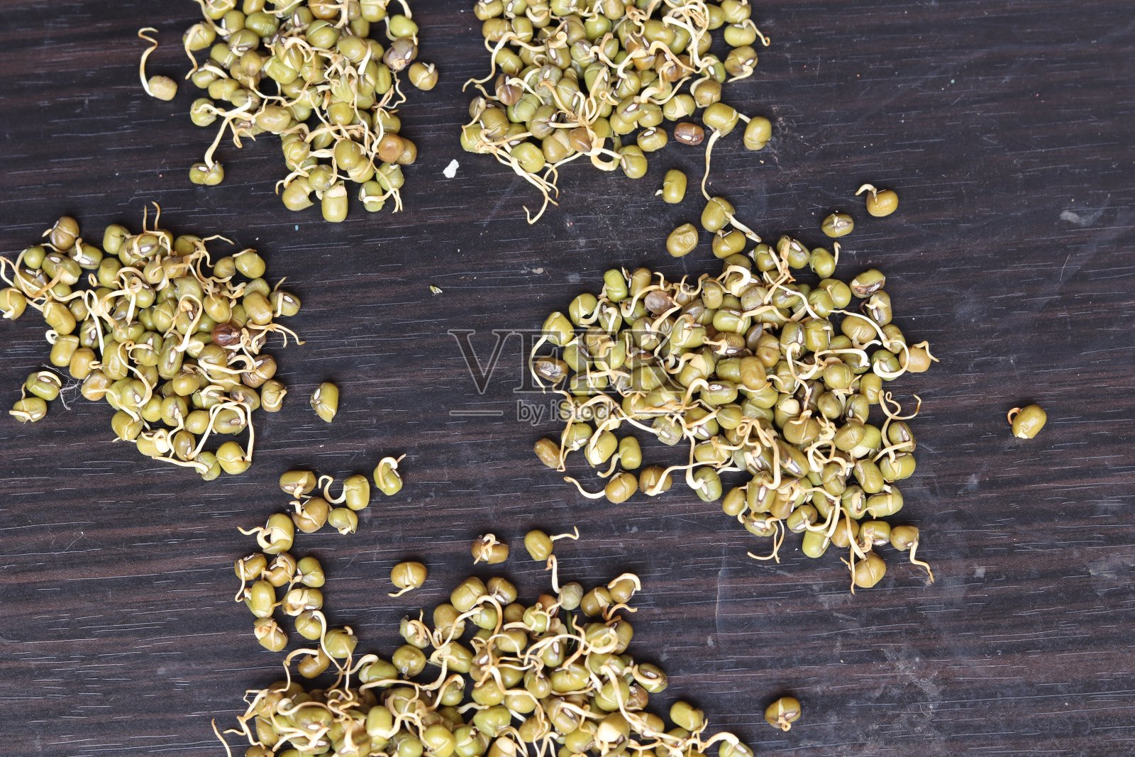 在白色的背景下新鲜发芽的绿豆照片摄影图片