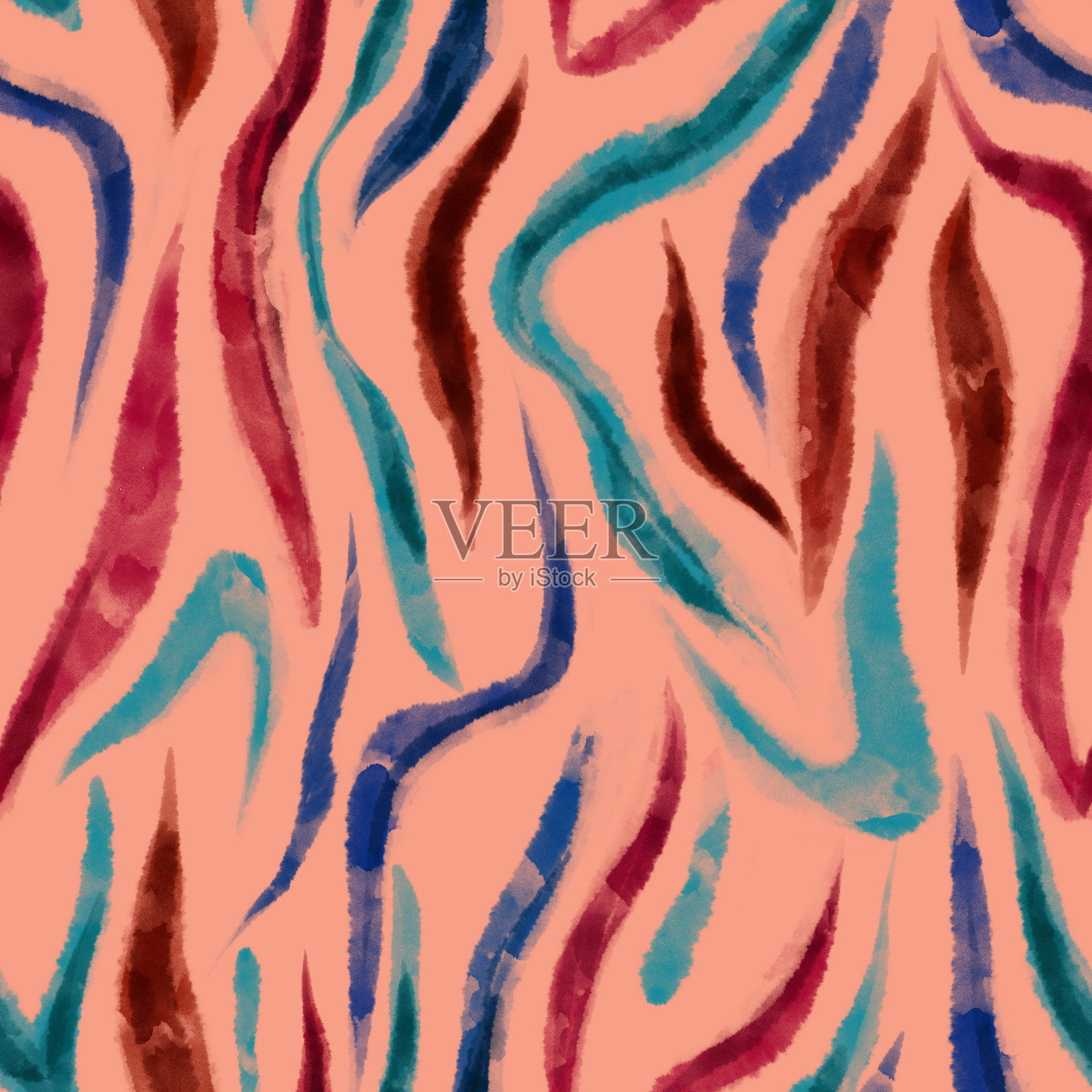 无缝斑马皮印花条纹图案。水彩纹理。插画图片素材