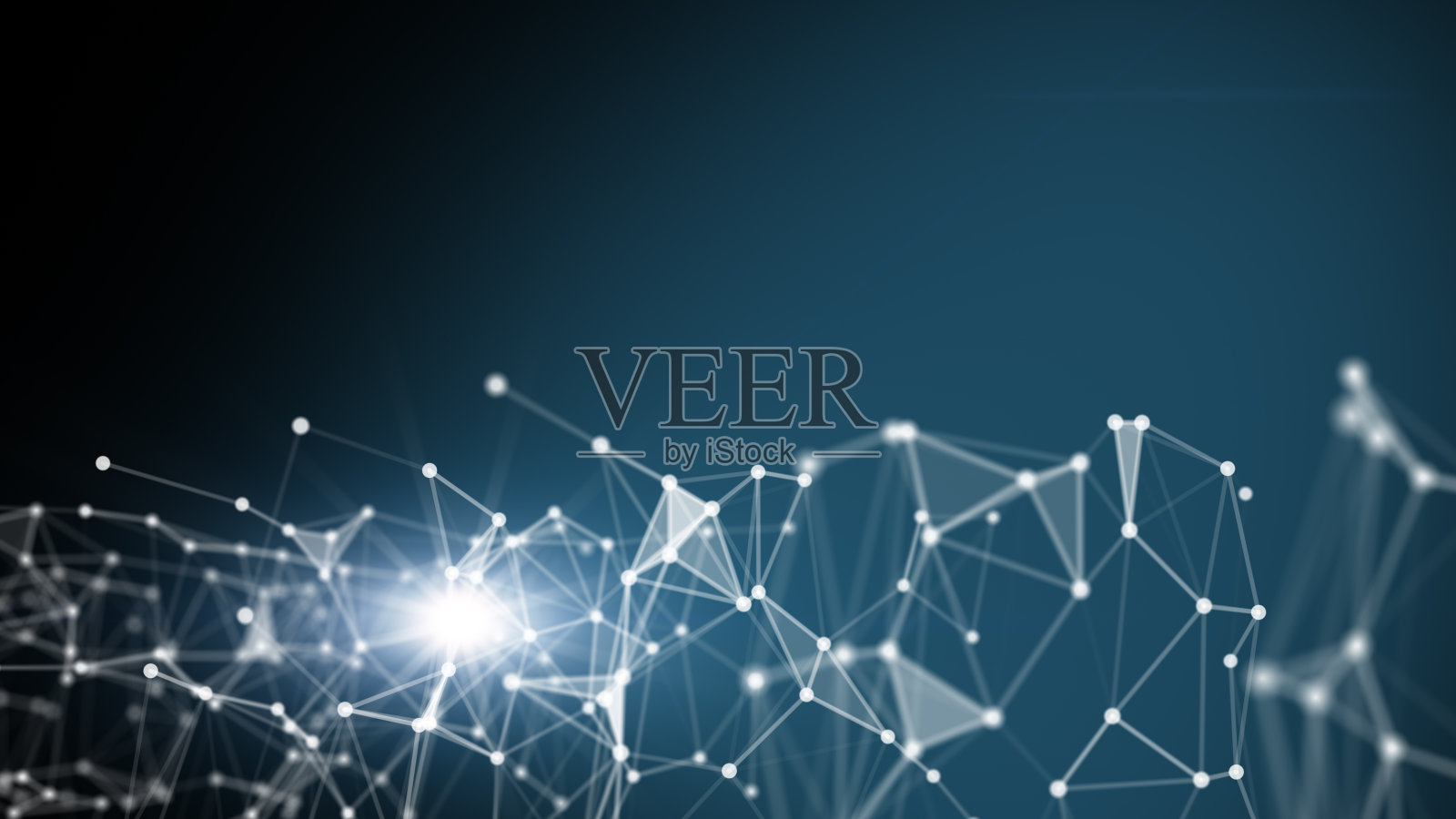 技术网络和通讯用线和点移动传输信息数据线和点在蓝色背景上。网络背景下的科学概念。照片摄影图片