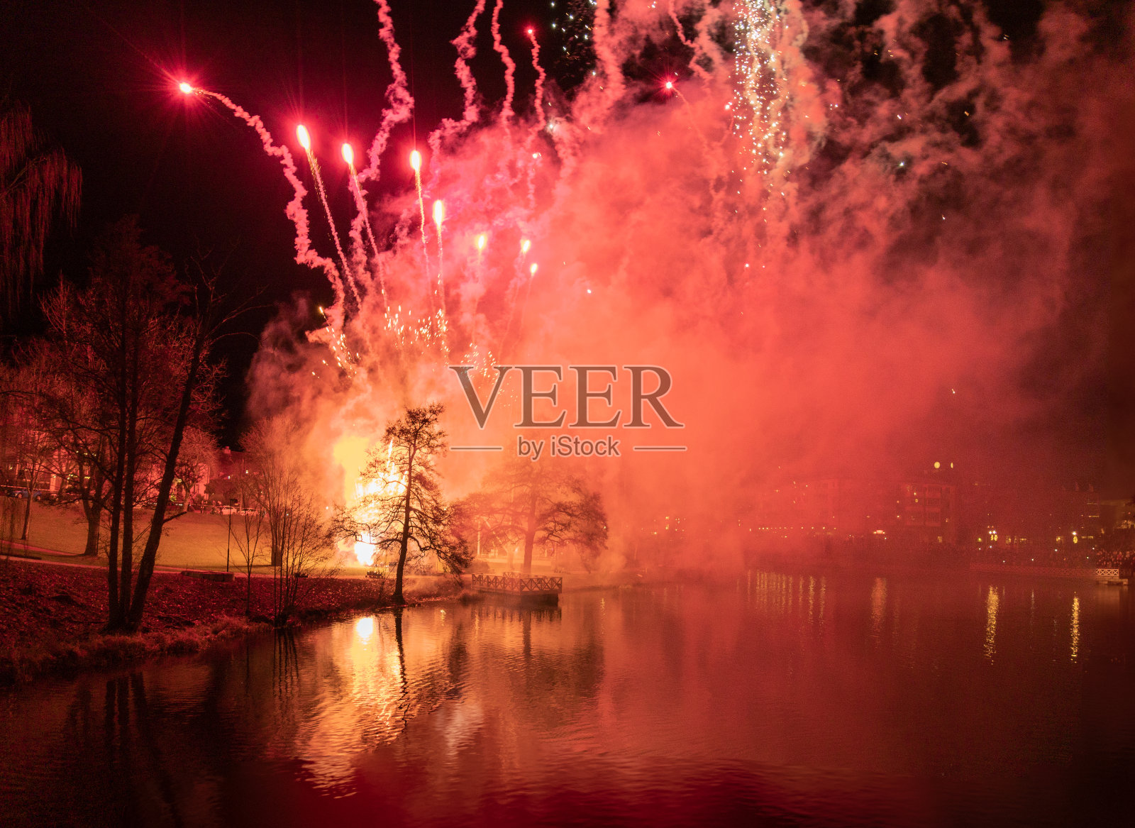 Mjolby镇烟花照片摄影图片