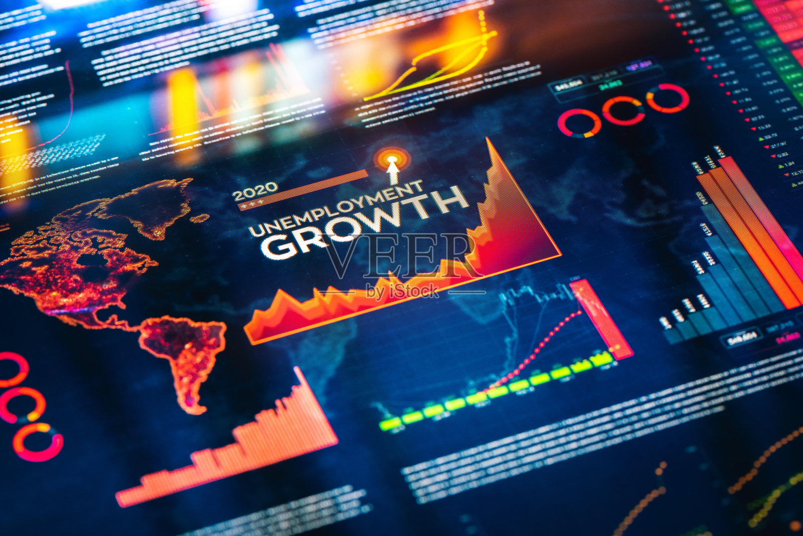 带有图表和示意图的失业增长统计照片摄影图片