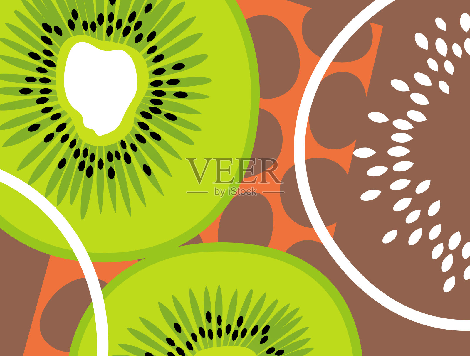 抽象水果设计在平切风格。猕猴桃横截面。插画图片素材