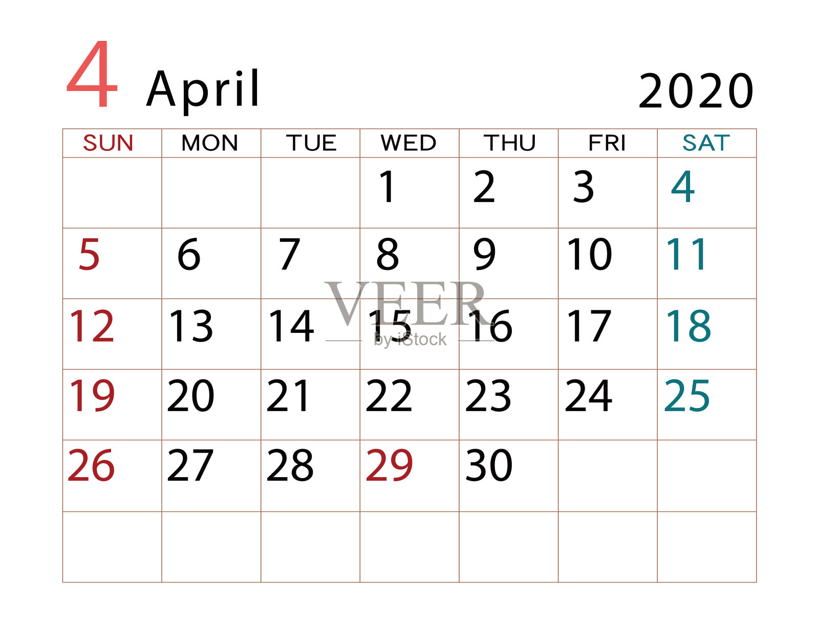 2020年四月日历第二部分设计模板素材