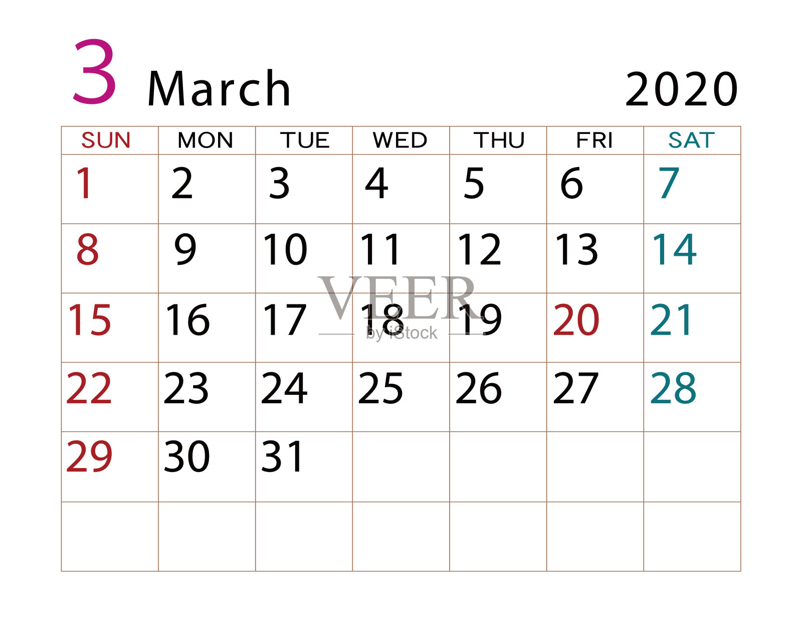 2020年三月日历第二部分插画图片素材