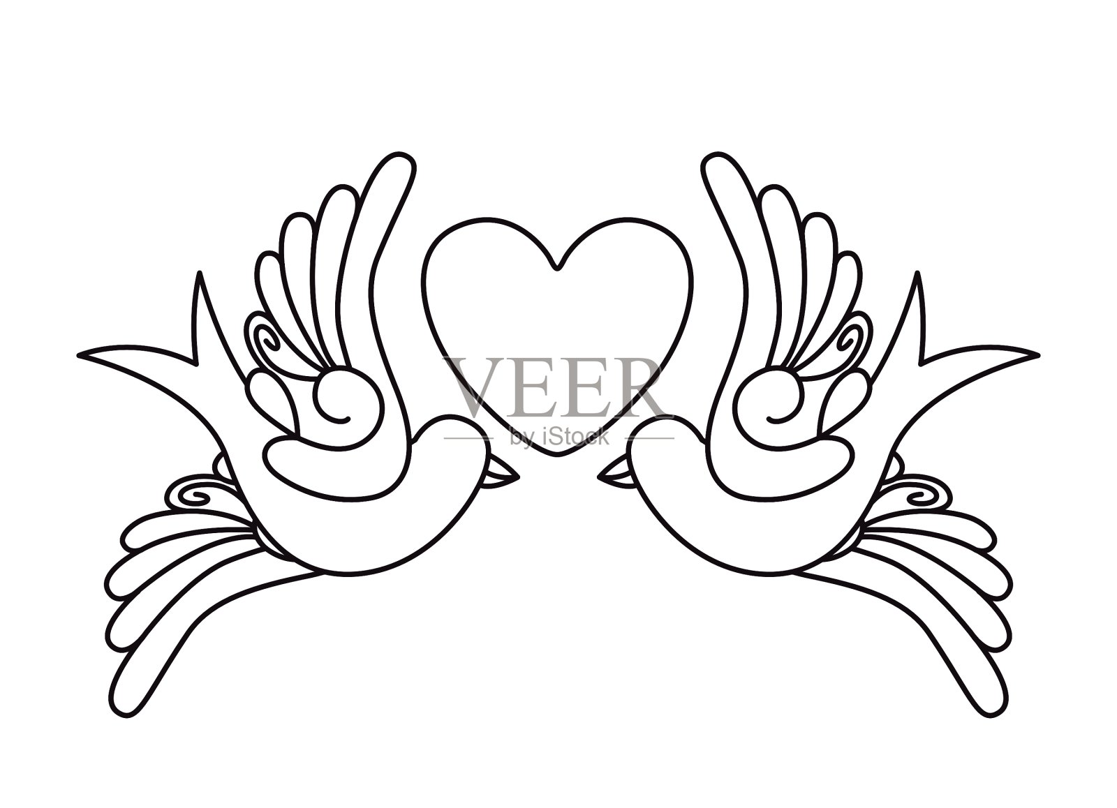 心和鸟纹身孤立图标设计插画图片素材