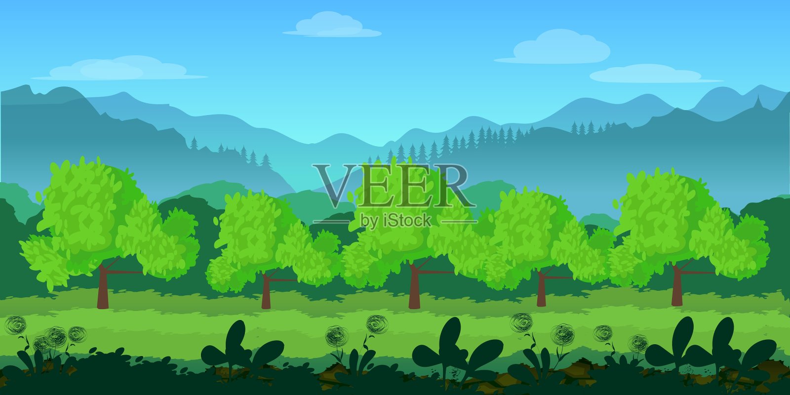 可爱的卡通无缝景观与分隔插画图片素材