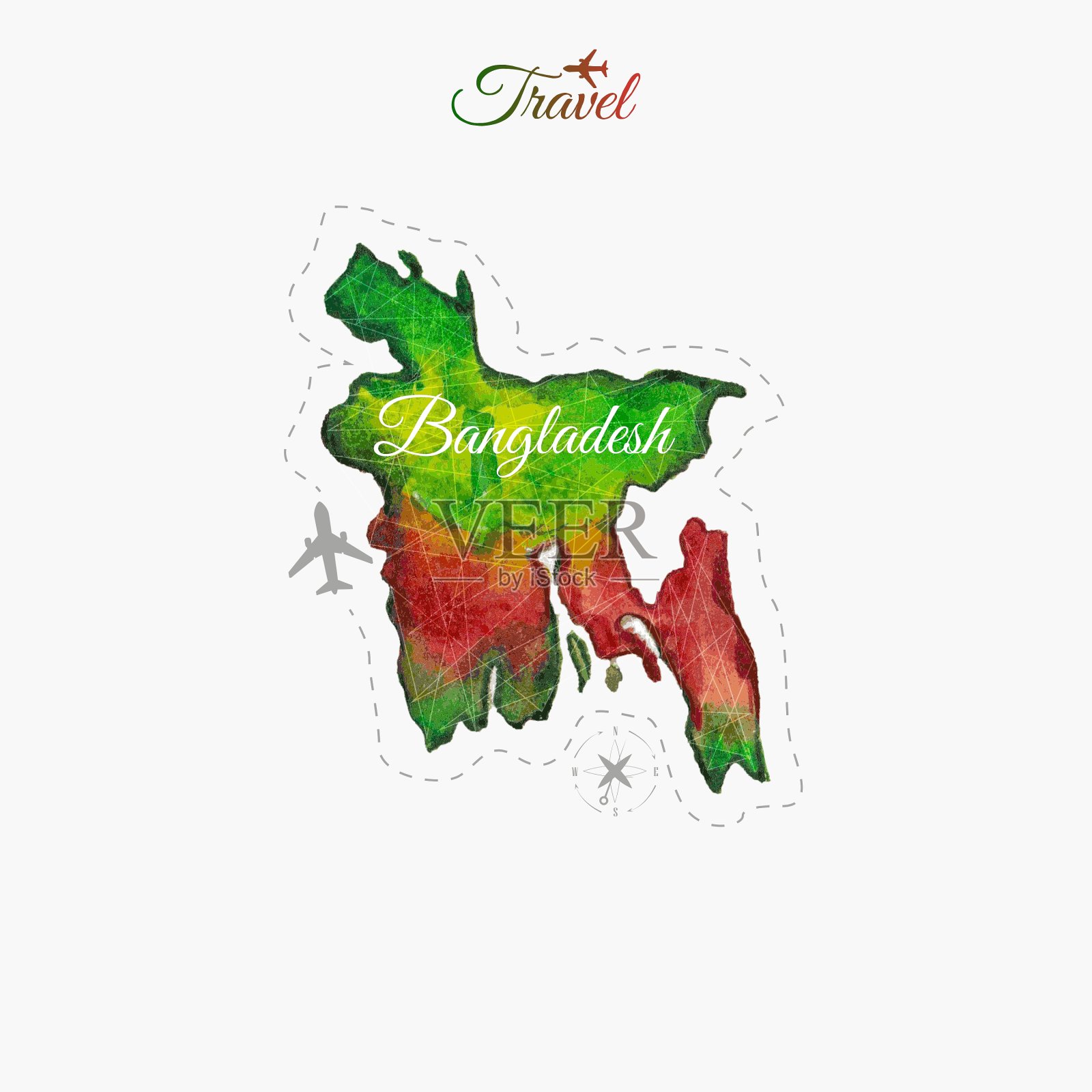 环游世界孟加拉国水彩地图插画图片素材