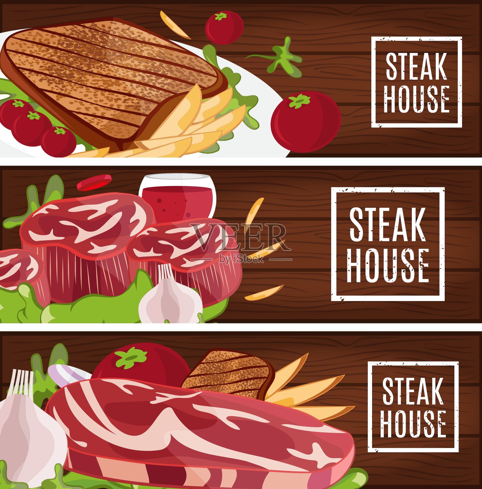 主题牛排馆的横幅插画图片素材