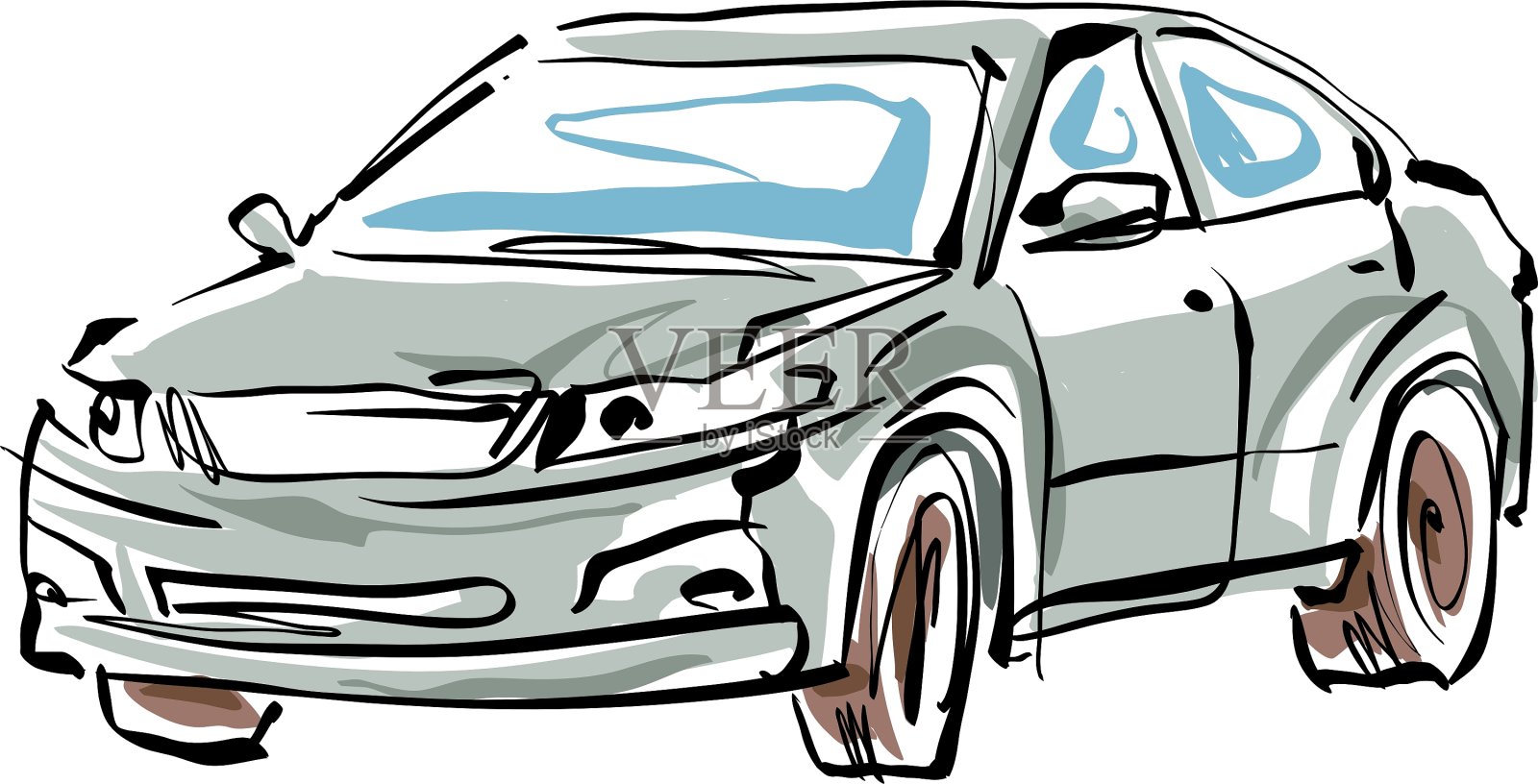 彩色手绘轿车上的白色背景轿车设计元素图片