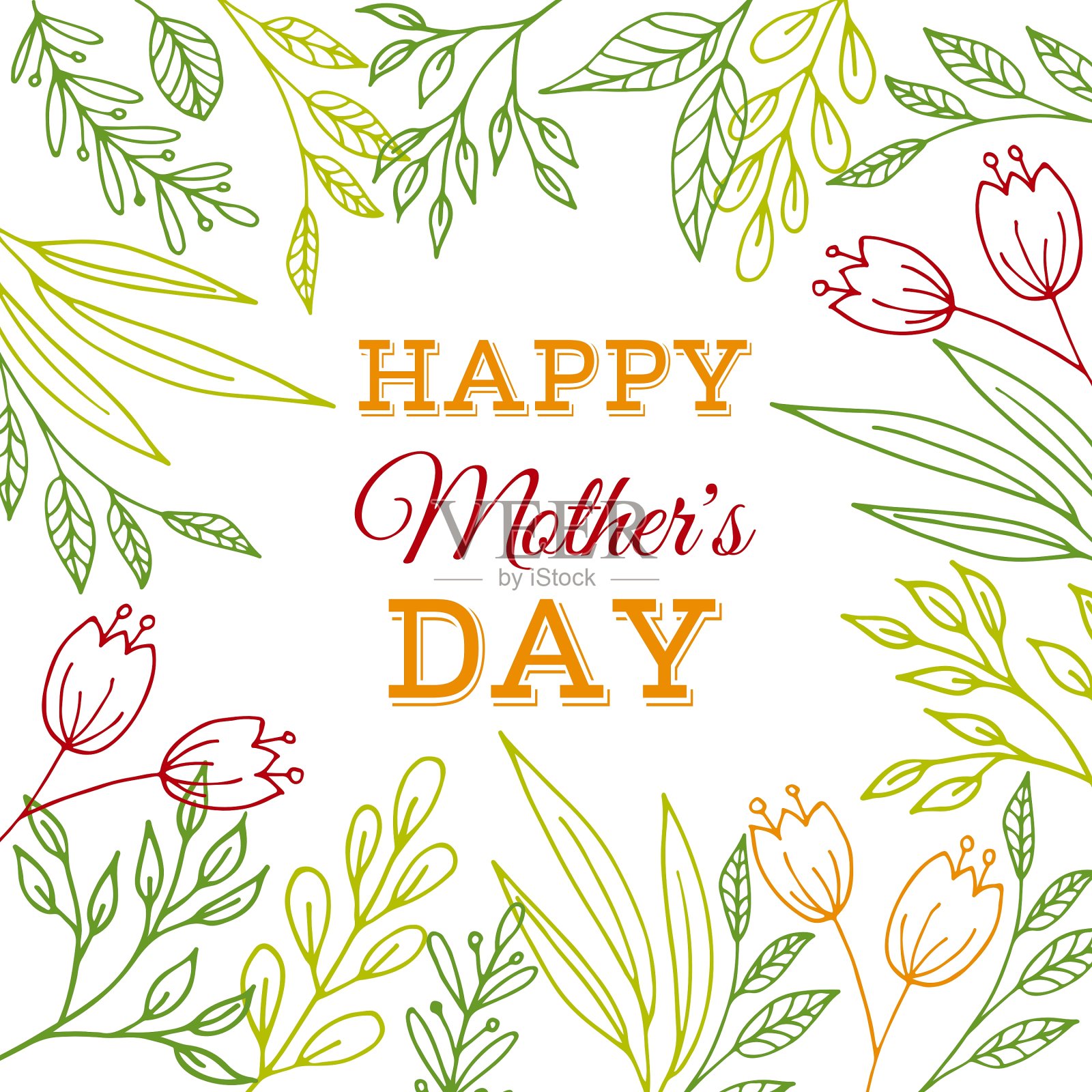 带花的母亲节贺卡快乐插画图片素材