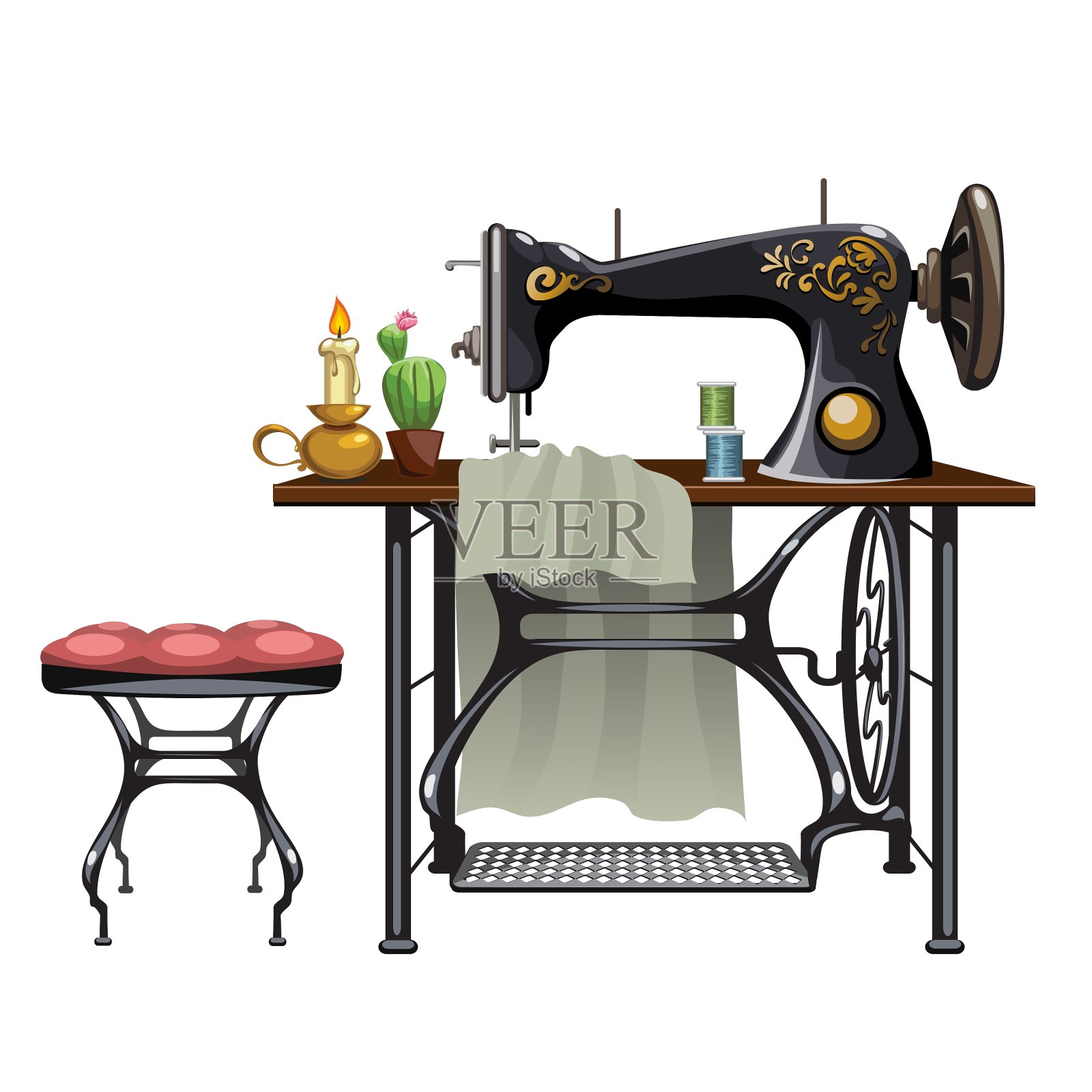 工作场所的女裁缝在白色的背景设计元素图片