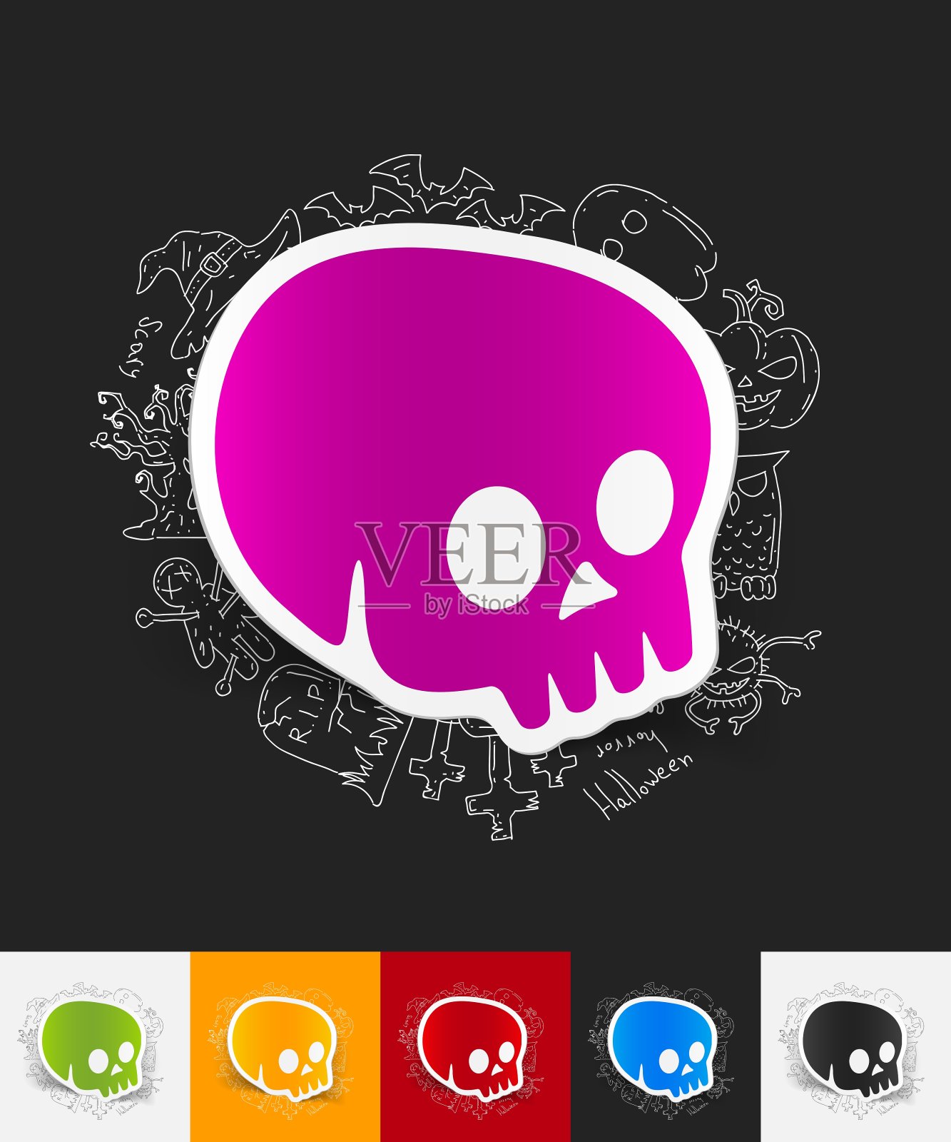 骷髅纸贴纸与手绘元素插画图片素材