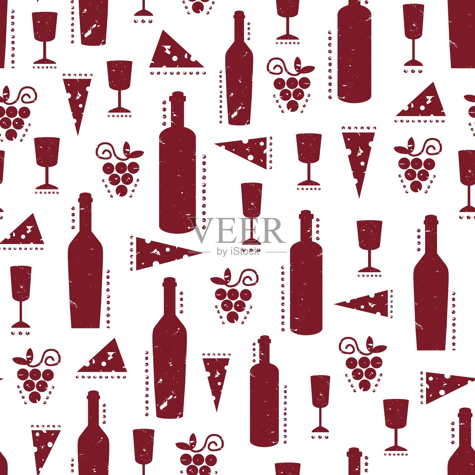 质地与葡萄酒酒瓶和玻璃杯插画图片素材
