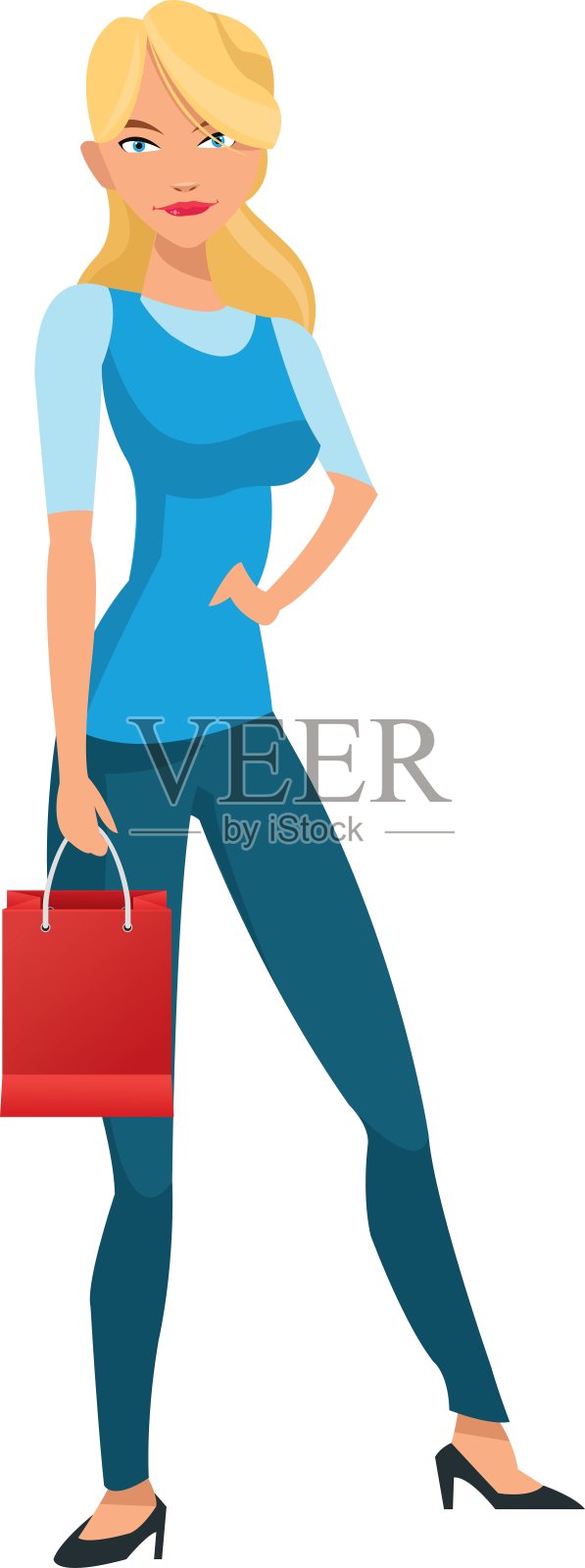 拿着购物袋的女人插画图片素材