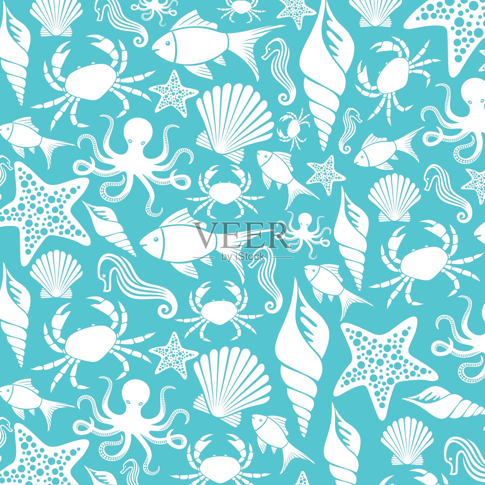 海洋生物无缝模式插画图片素材