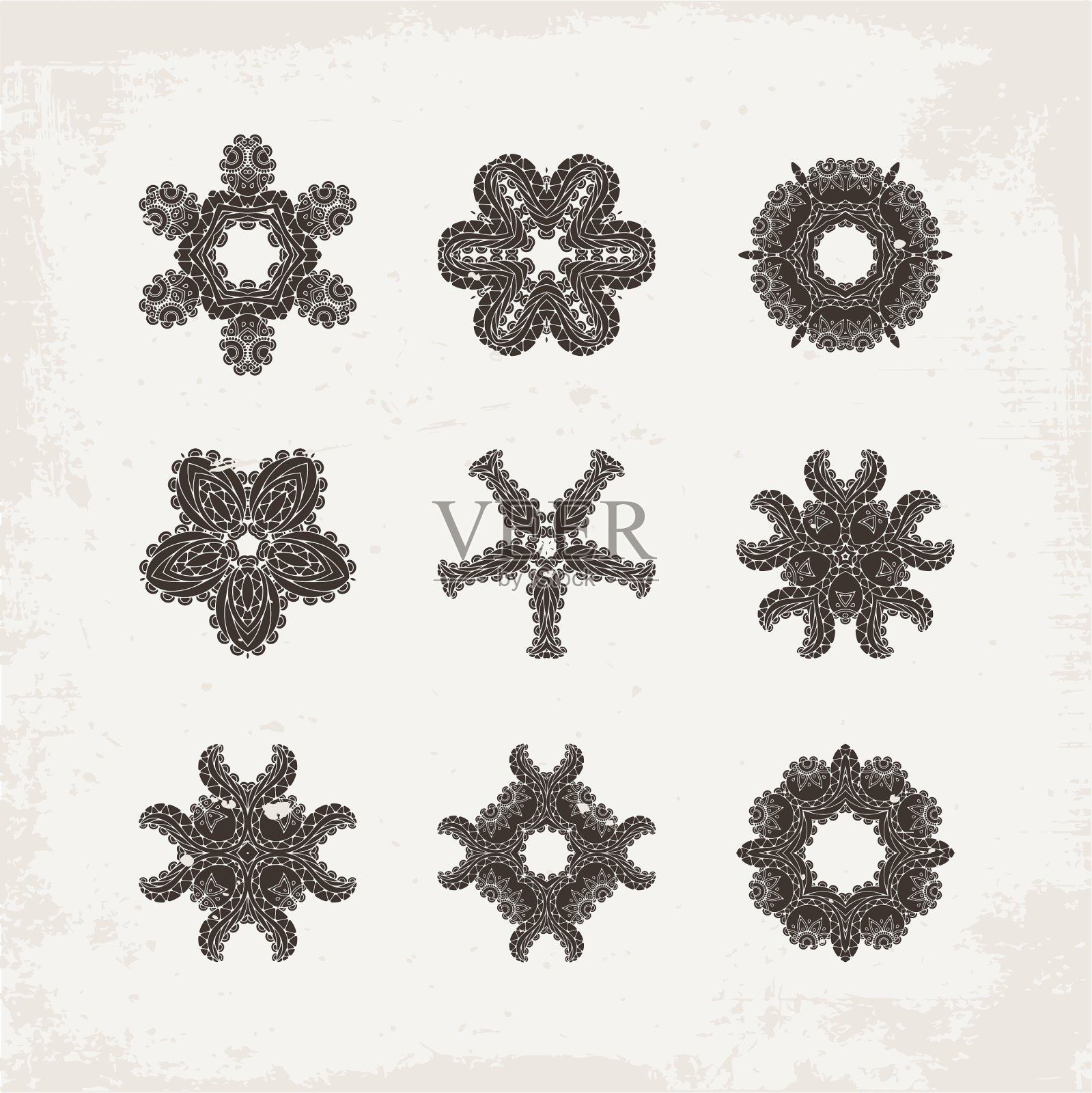 一套华丽的曼陀罗符号曼海蒂蕾丝插画图片素材