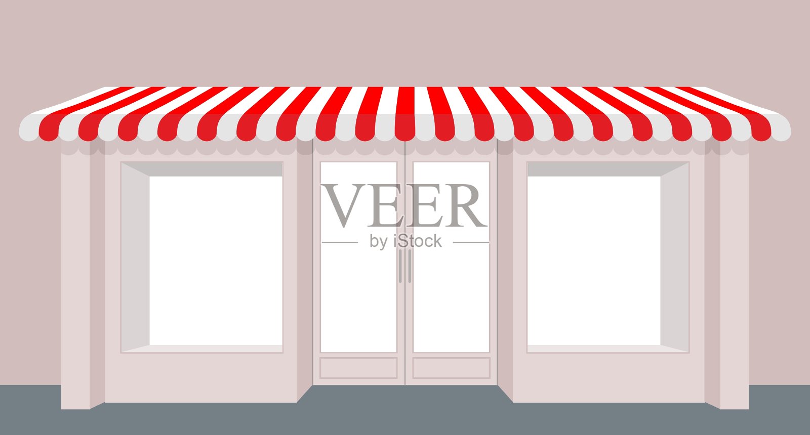 橱窗店玫瑰店大楼条纹天棚插画图片素材