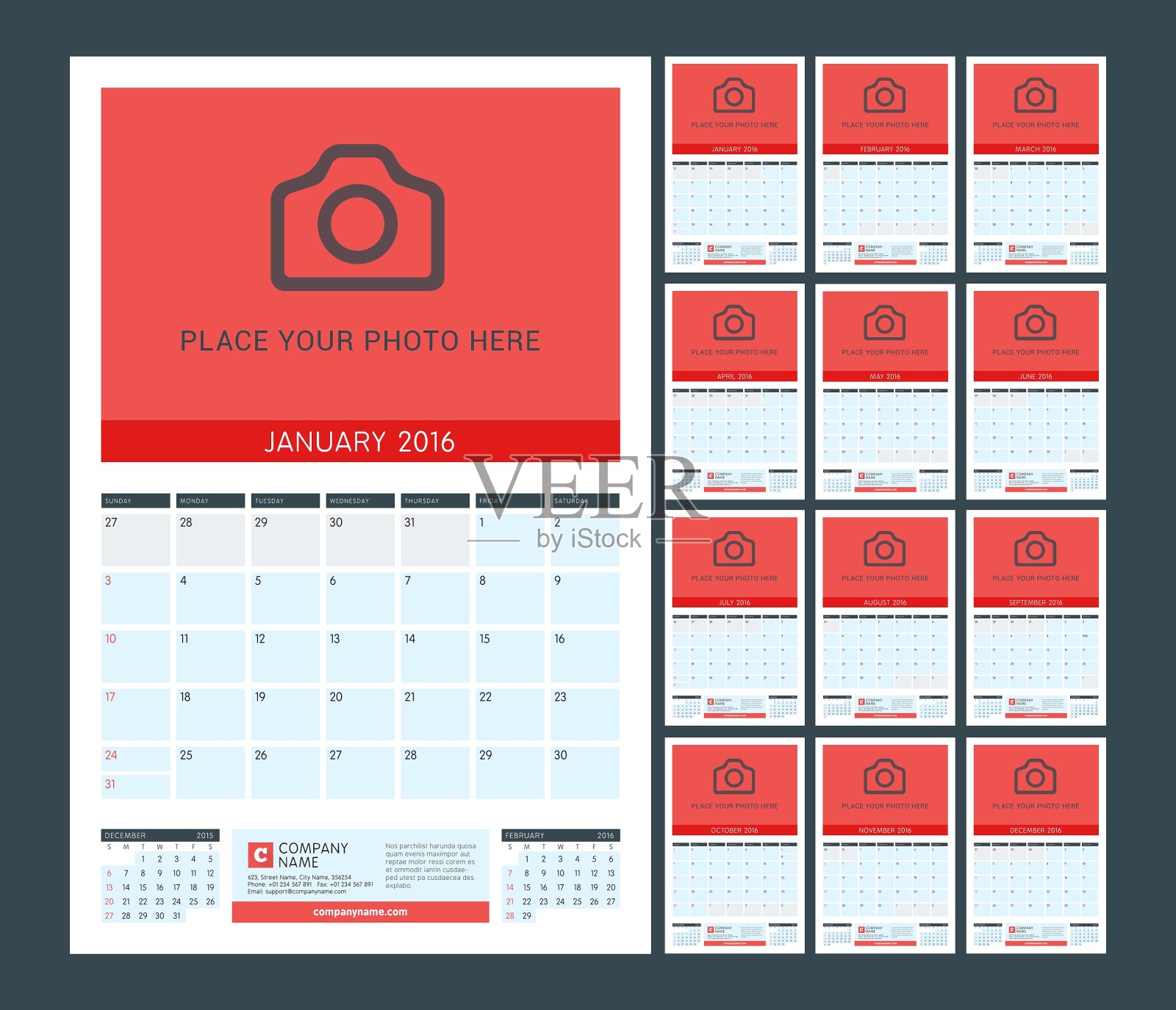 墙壁月度日历计划2016年设计设计模板素材