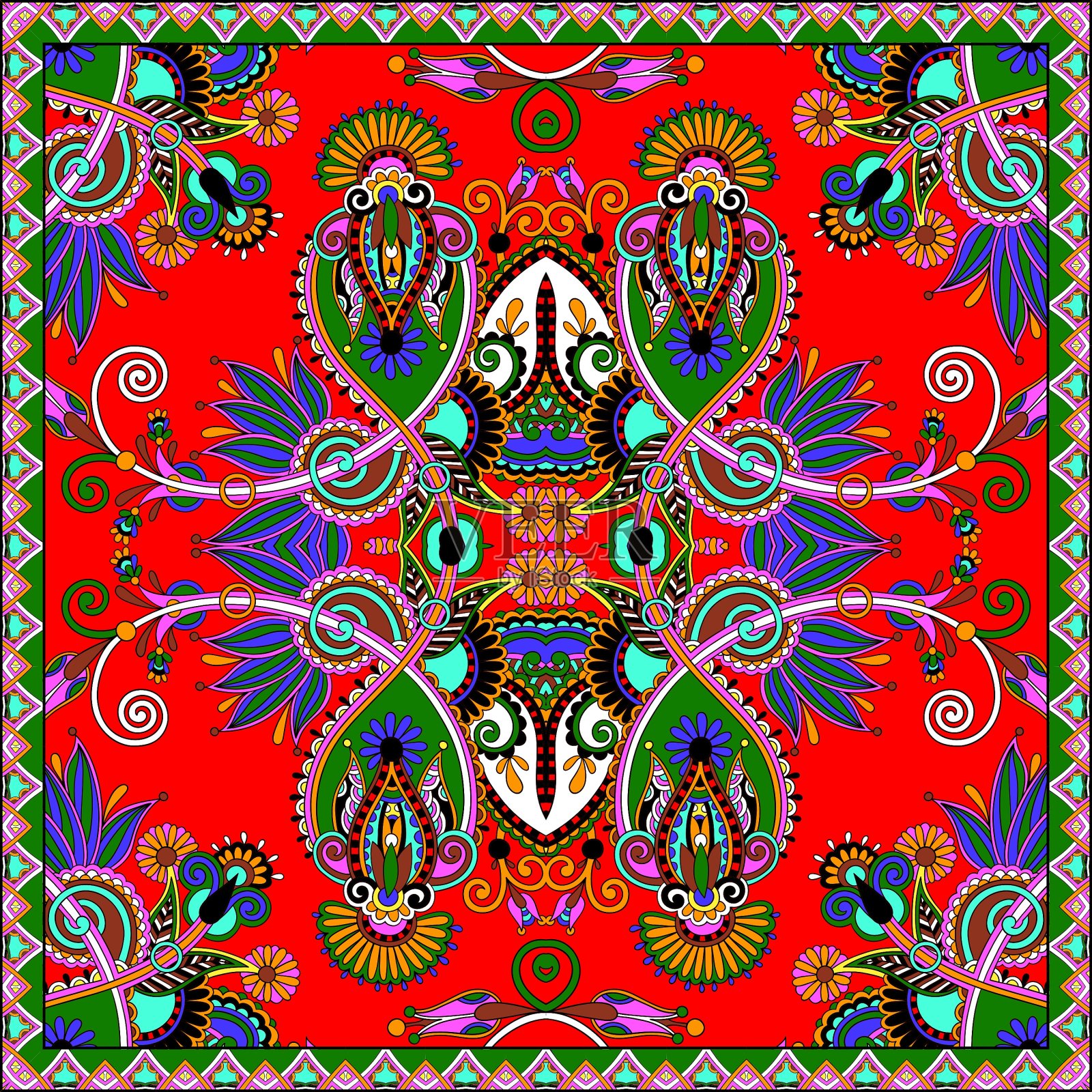 传统的装饰性佩斯利花大手帕插画图片素材