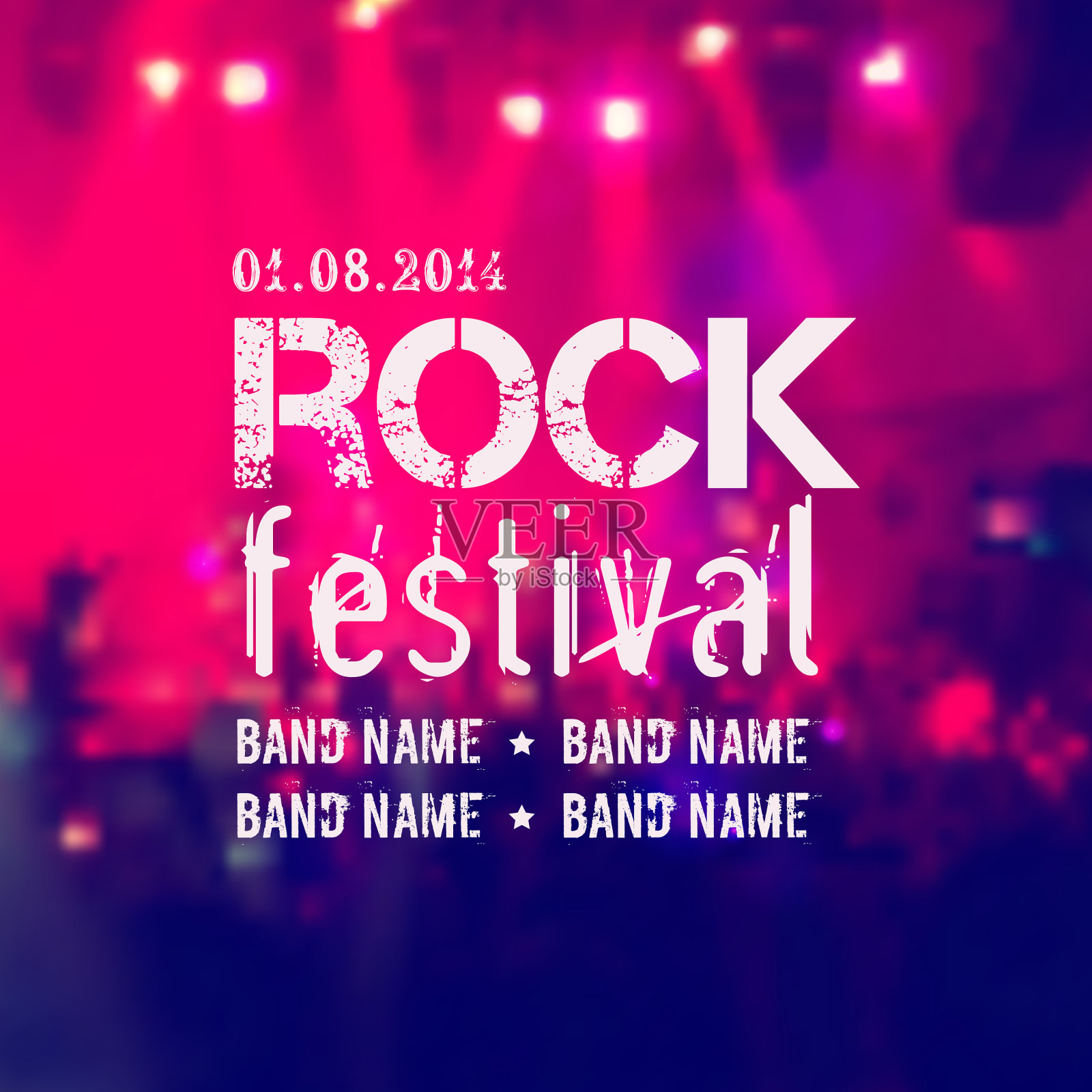 模糊的背景与摇滚舞台和人群摇滚设计模板素材