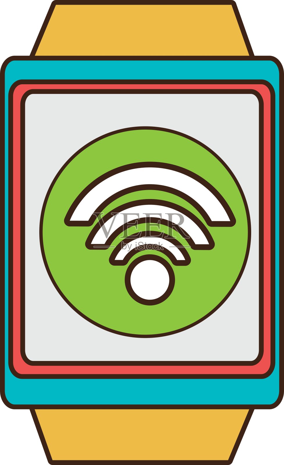 黄色方形手表与购物和媒体图标图标素材