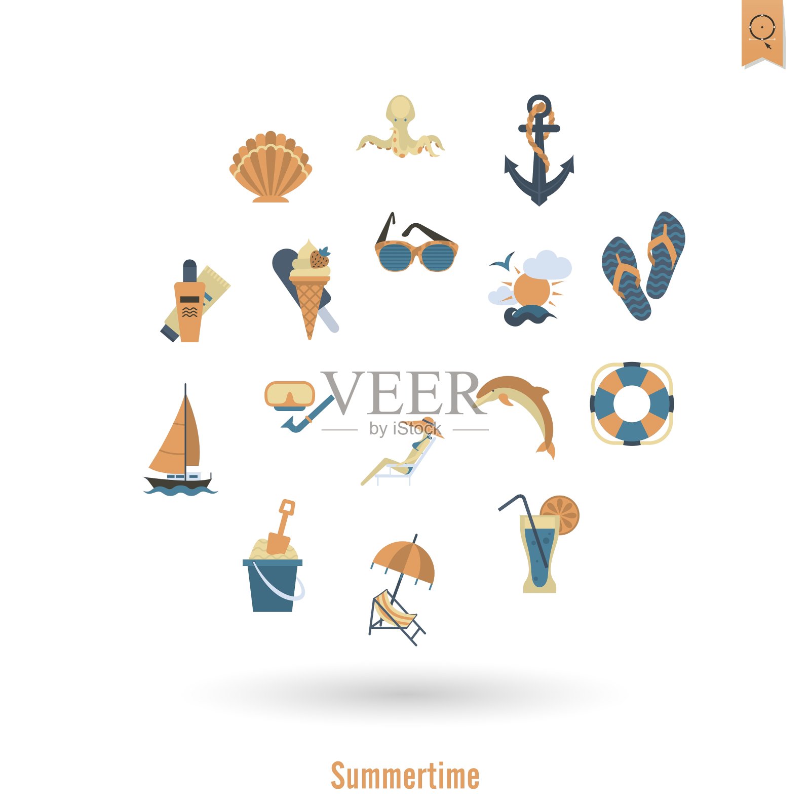 夏季和海滩简单的平面图标图标素材