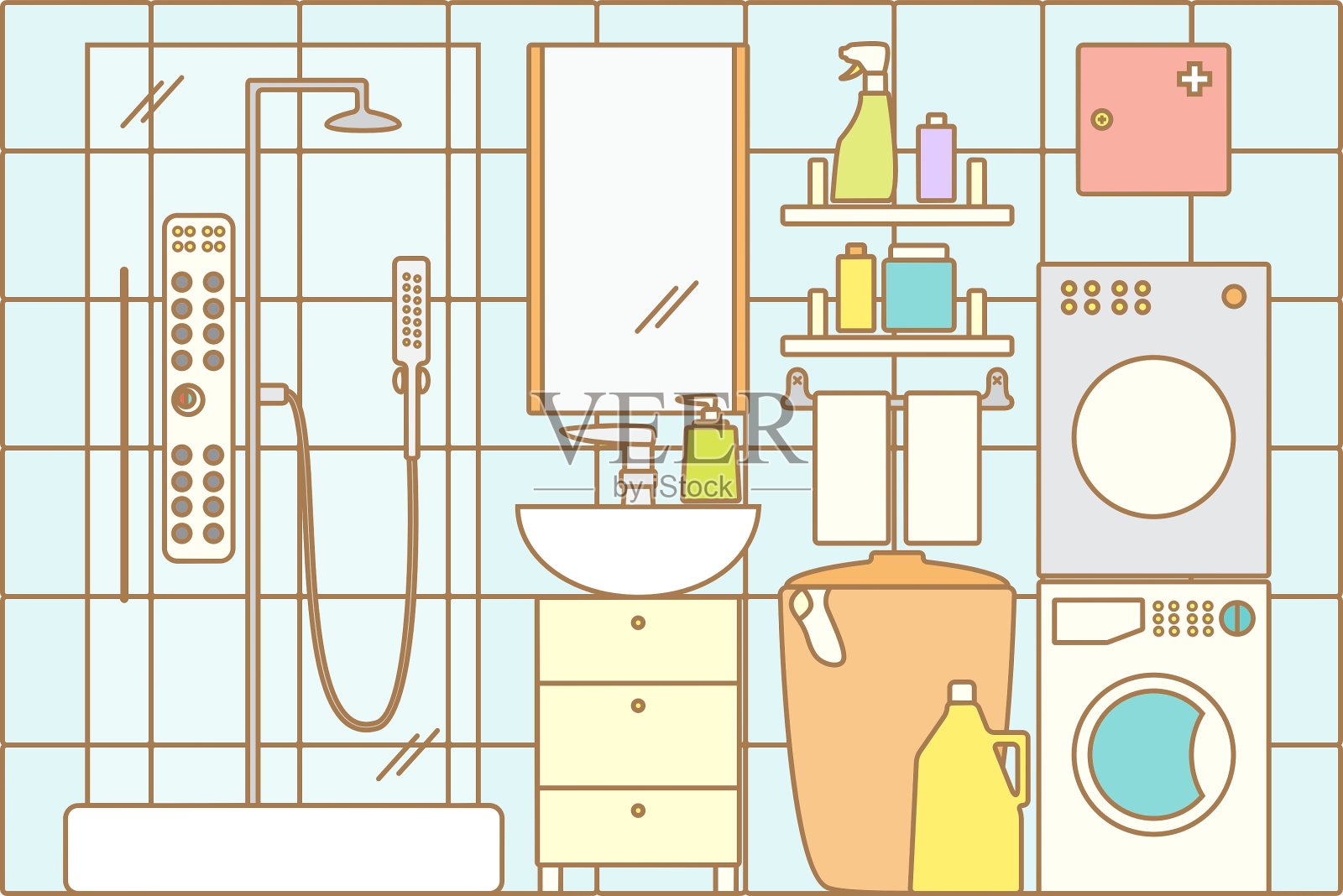 浴室内插画图片素材