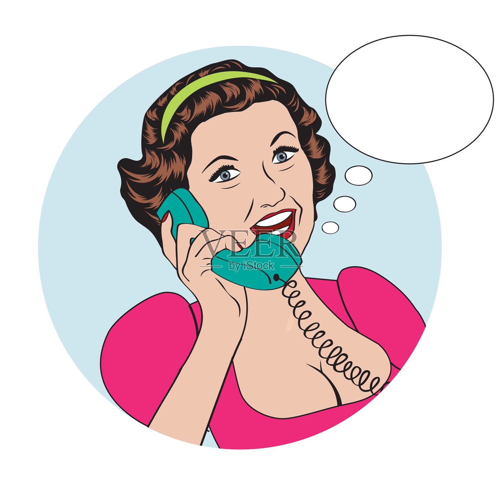 Popart漫画复古女人在打电话设计元素图片