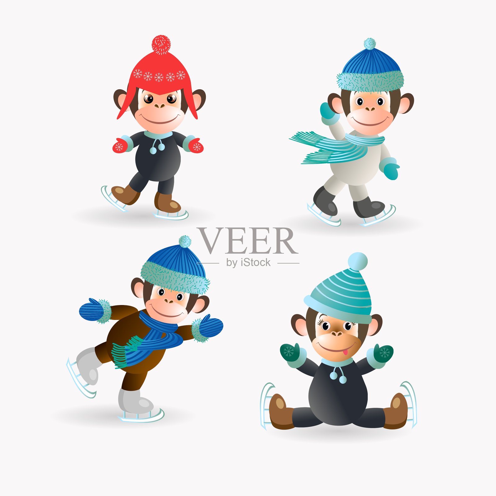 让猴子穿上溜冰鞋插画图片素材