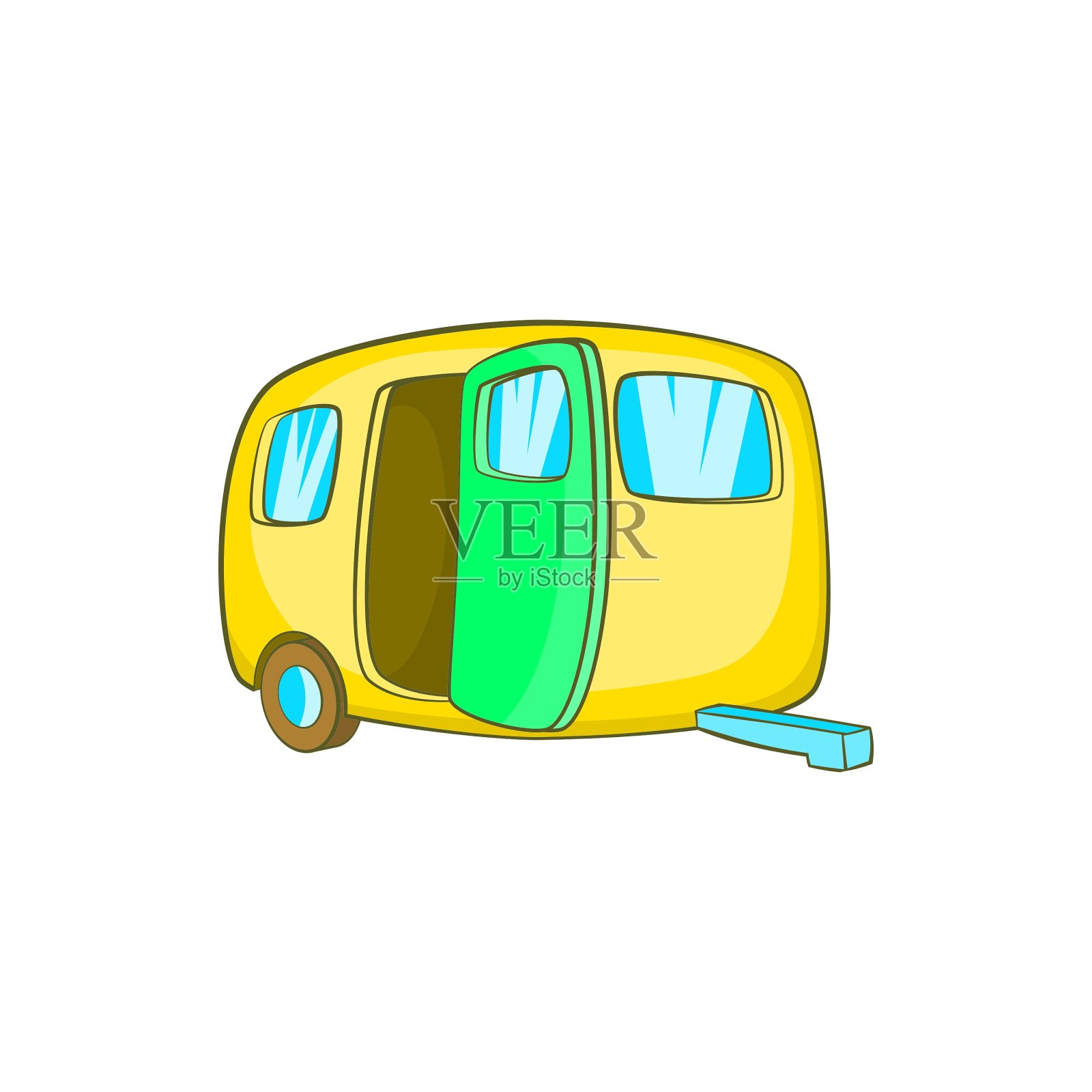 黄色野营拖车图标卡通风格插画图片素材