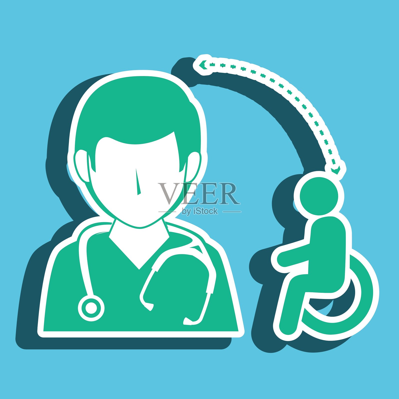 护工与残疾人隔离图标设计插画图片素材