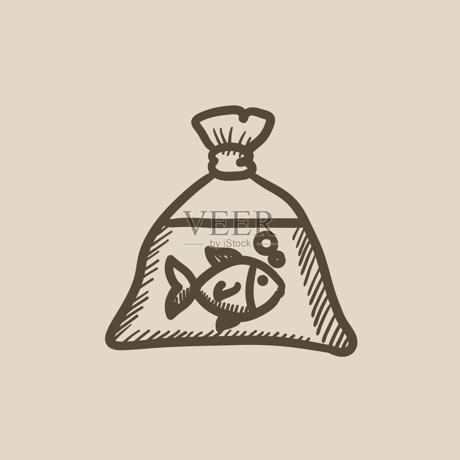 鱼在塑料袋素描图标图标素材