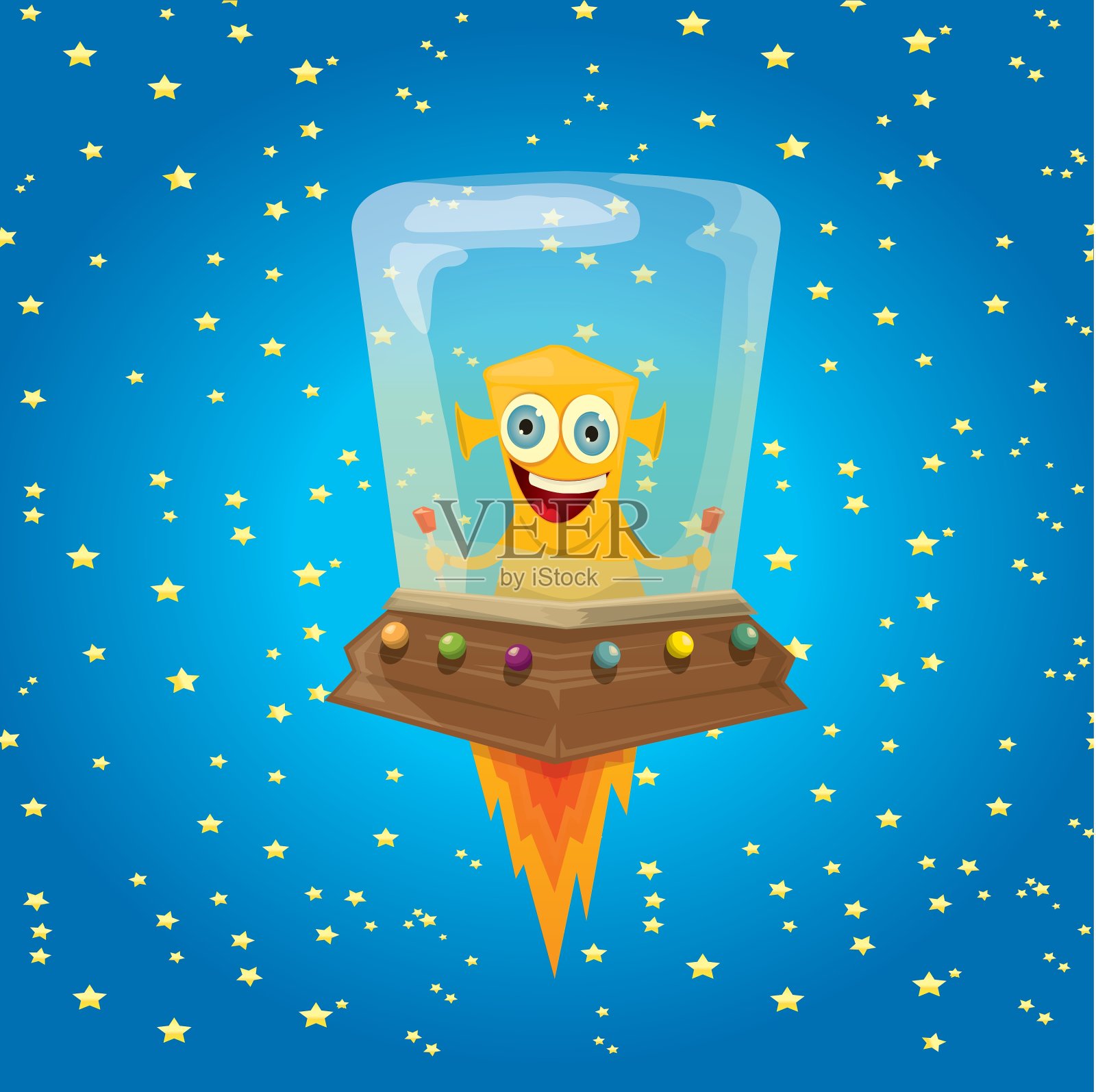 外星飞船橙色外星人在太空中插画图片素材