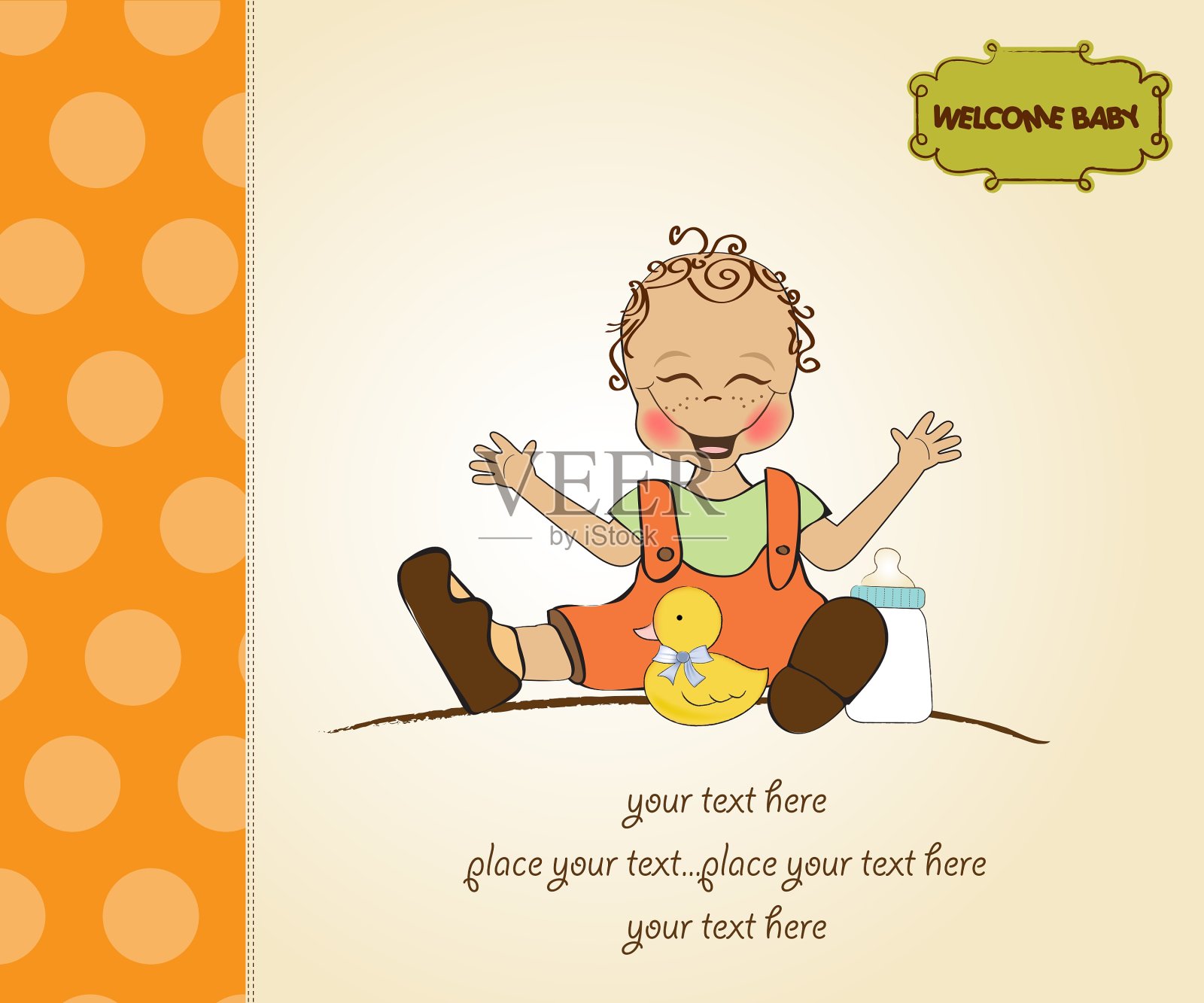 小男孩在玩他的鸭子玩具，欢迎小男孩设计模板素材