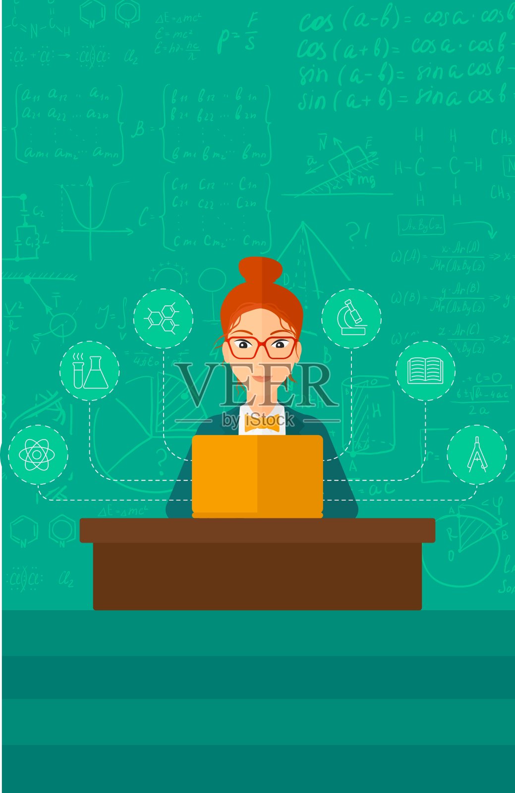 女子用笔记本电脑学习插画图片素材