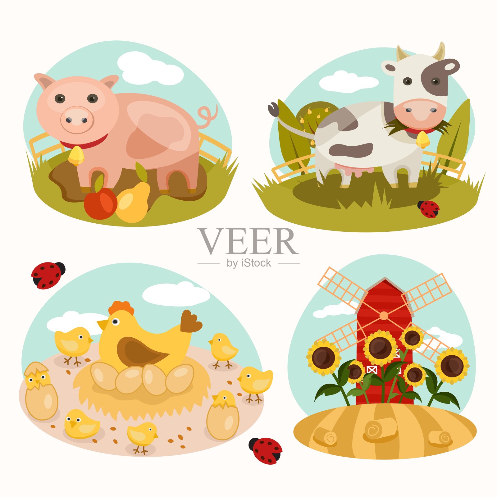 农场里的动物插画图片素材