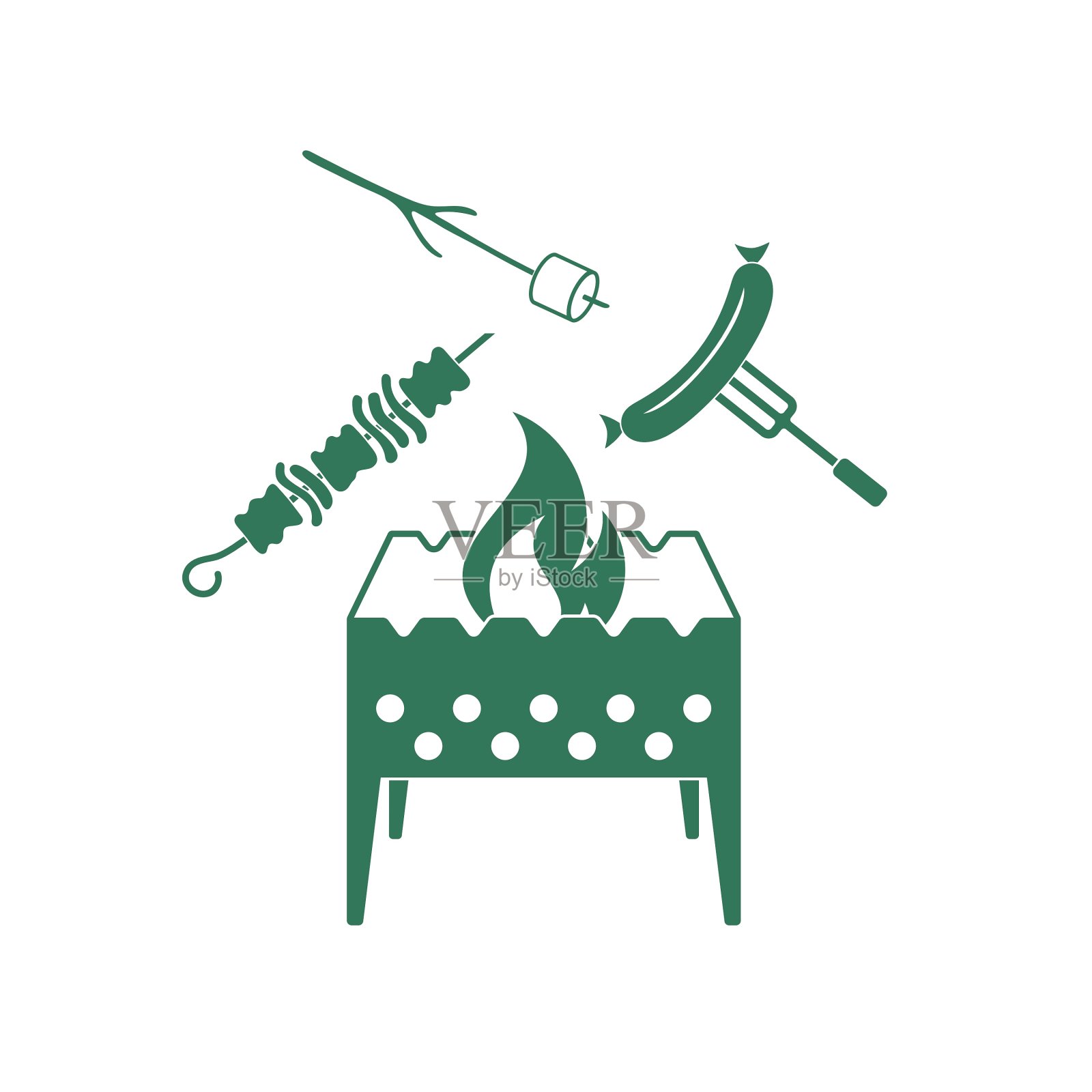 火盆和风烤肉和香肠的图标插画图片素材