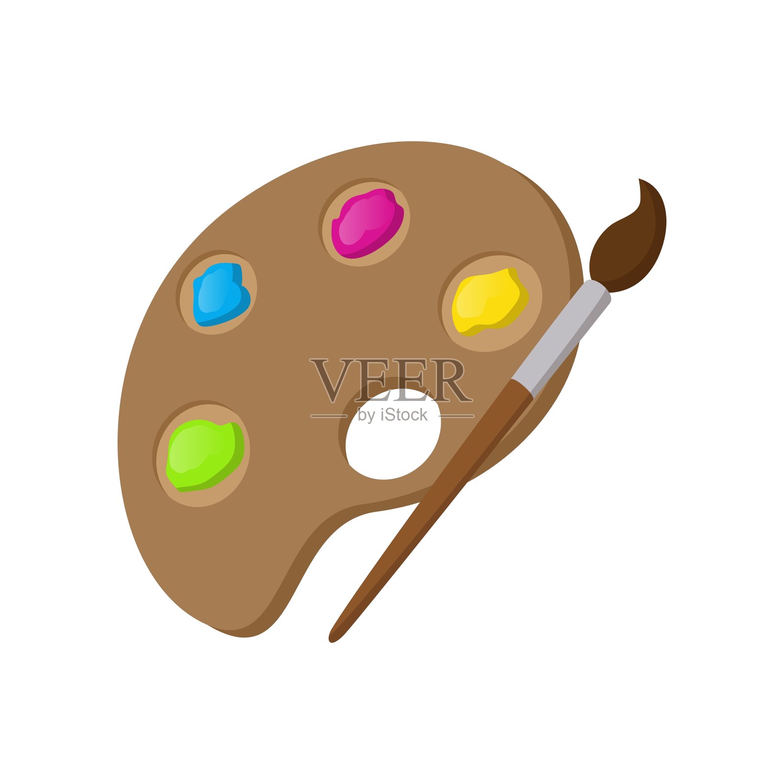 艺术调色板与油漆刷图标卡通风格图标素材