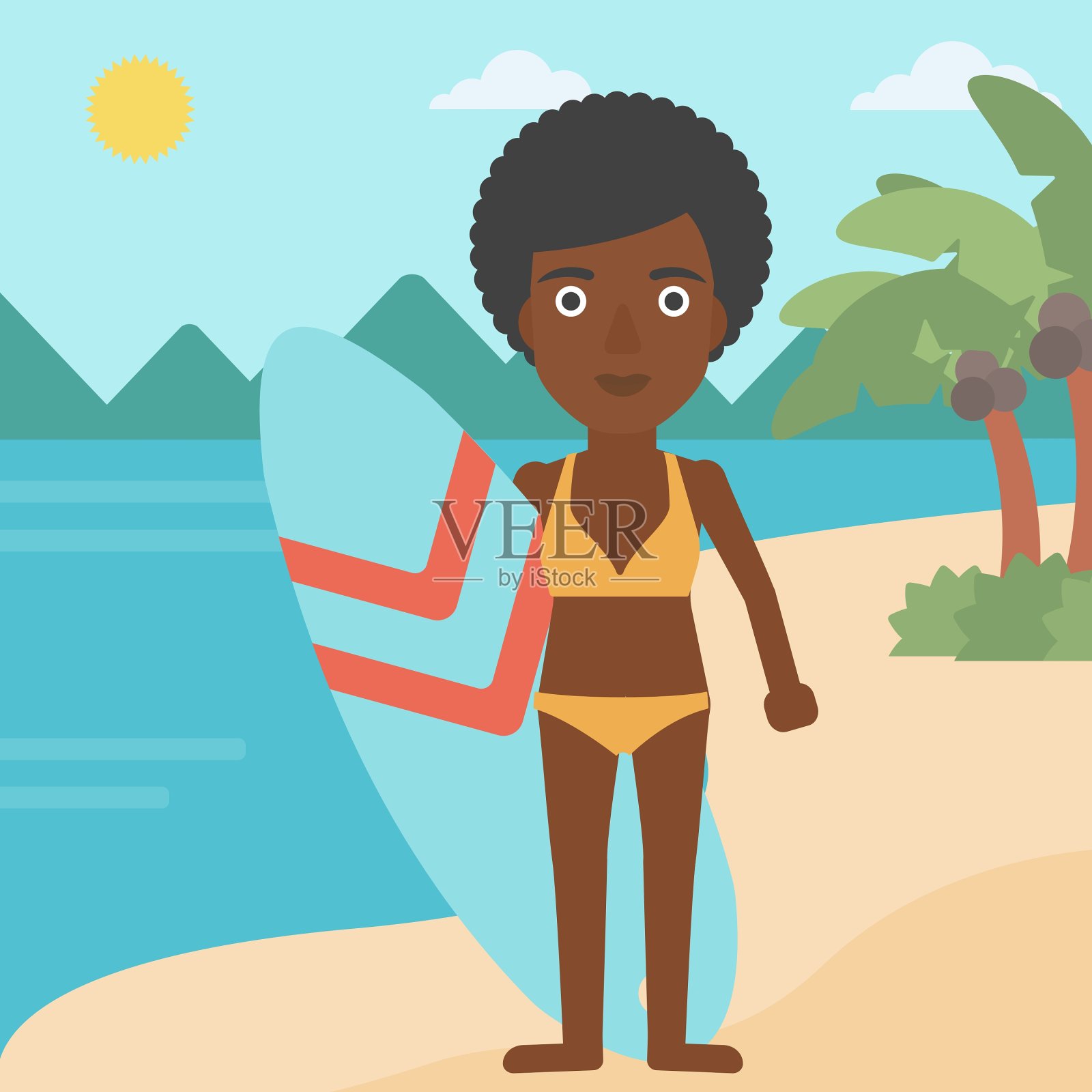 冲浪者拿着冲浪板插画图片素材