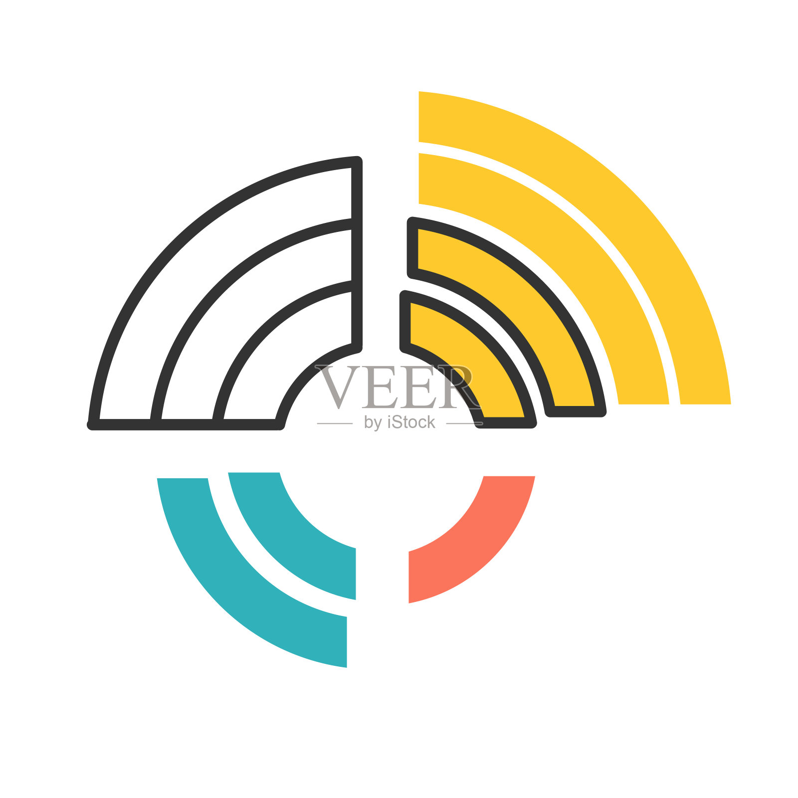 径向图颜色图标。圆形图表，圆形图表。雷达图。多元数据表示。统计数据。蜘蛛图。信息价值从中心点延伸。孤立的矢量图图标素材